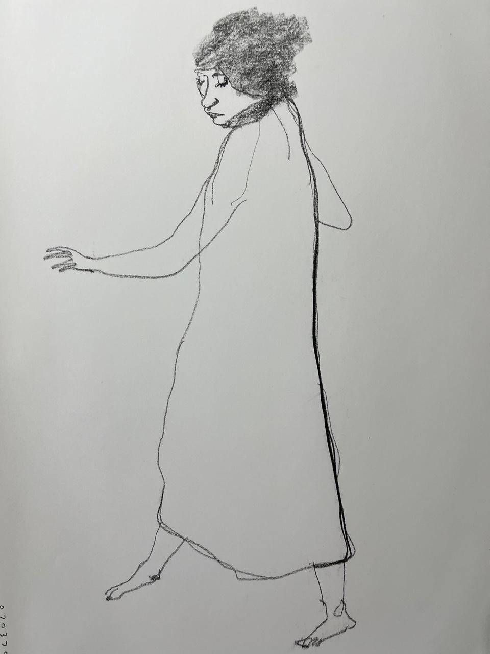 Rappelant [ dessin, technique mixte sur papier, portrait, femme, marche, noir] - Contemporain Painting par Kiseok Kim