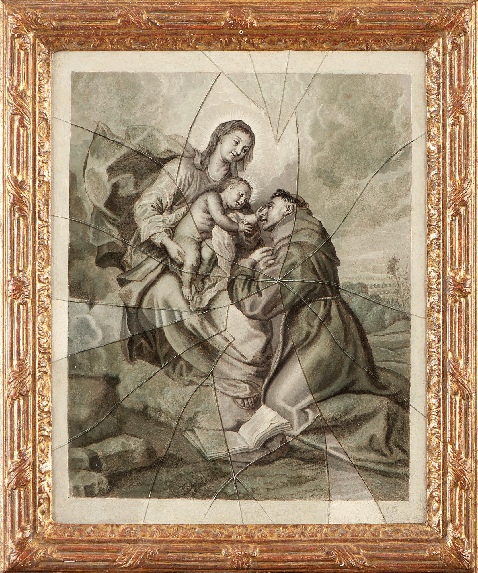 Francois Xavier Vispre Portrait Painting – Trompe l'oeil, Trick des Auges, Maria, Kind des Heiligen Antonius, Van Dyck, alter Meister