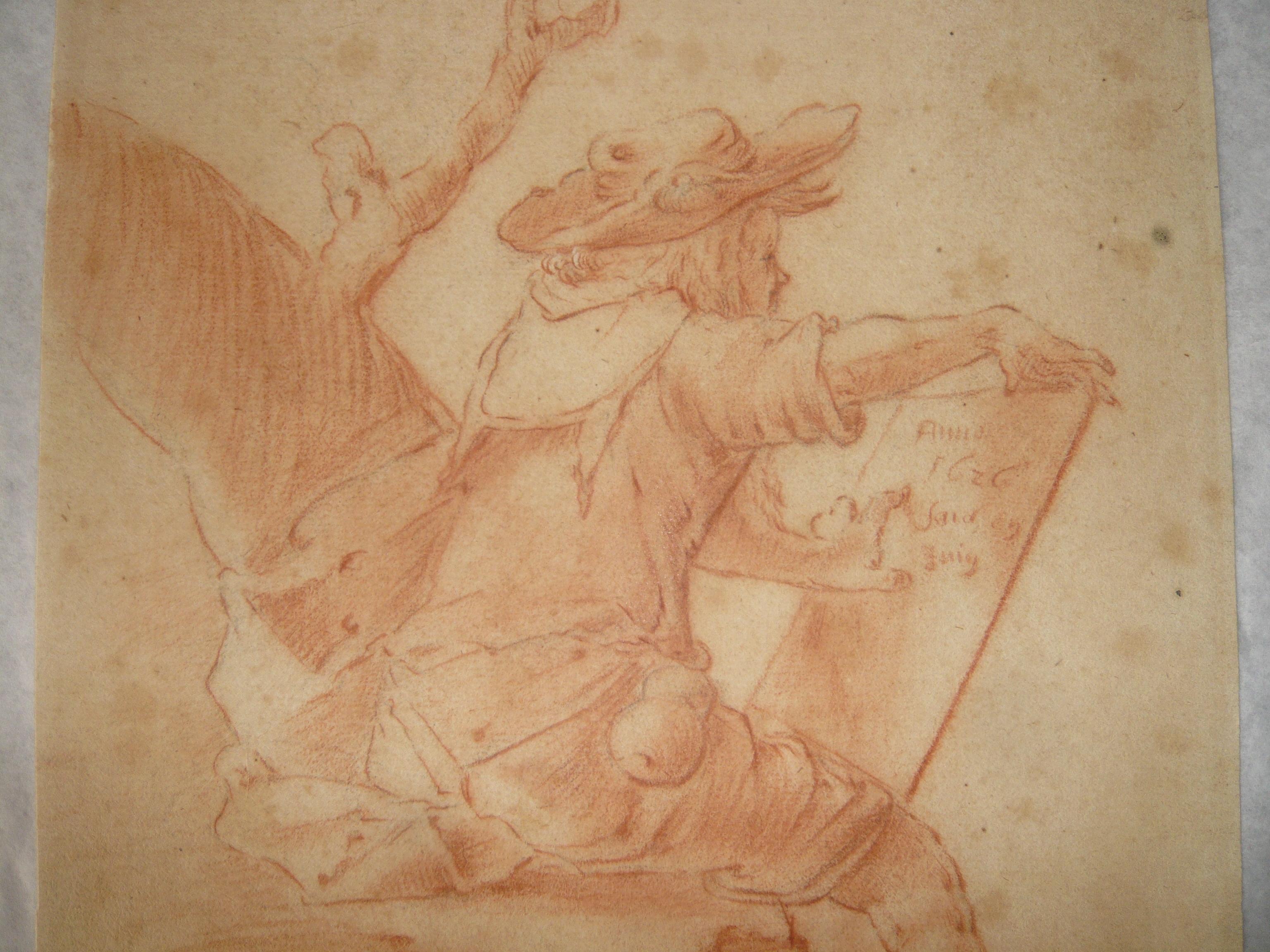 Motif de dessin de maître ancien, artiste autoportrait, figuratif, XVIIe siècle, Allemagne - Baroque Art par Unknown