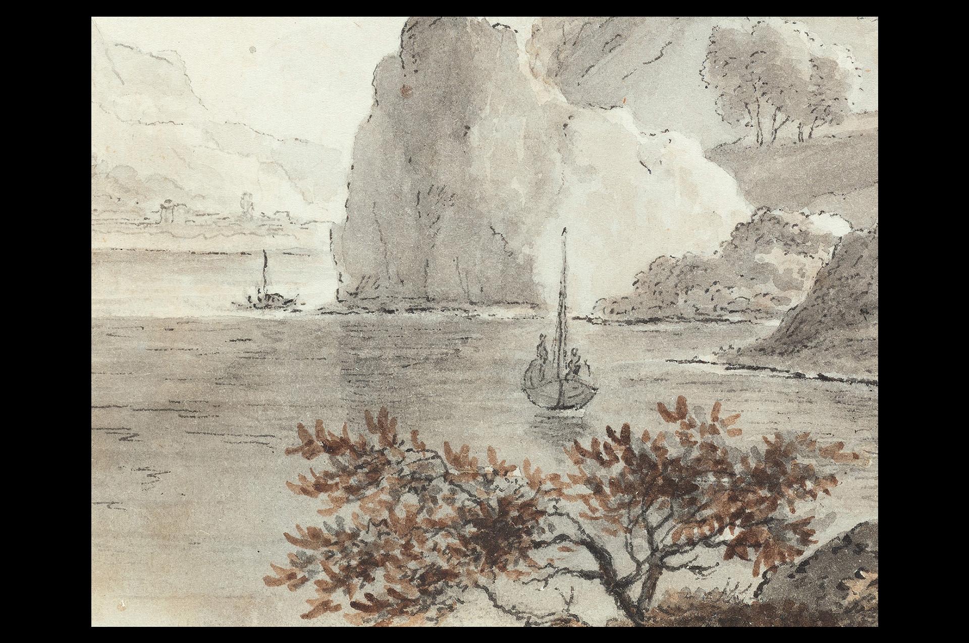 Südstaatliche Landschaft, Schiffe, Zeichnung eines alten Meisters, 19. Jahrhundert, von Von Stengel (Romantik), Art, von Stephan Christian von Stengel