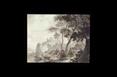 Southern Landscape, Ships, Old Master Drawing, 19th Century, by Von Stengel