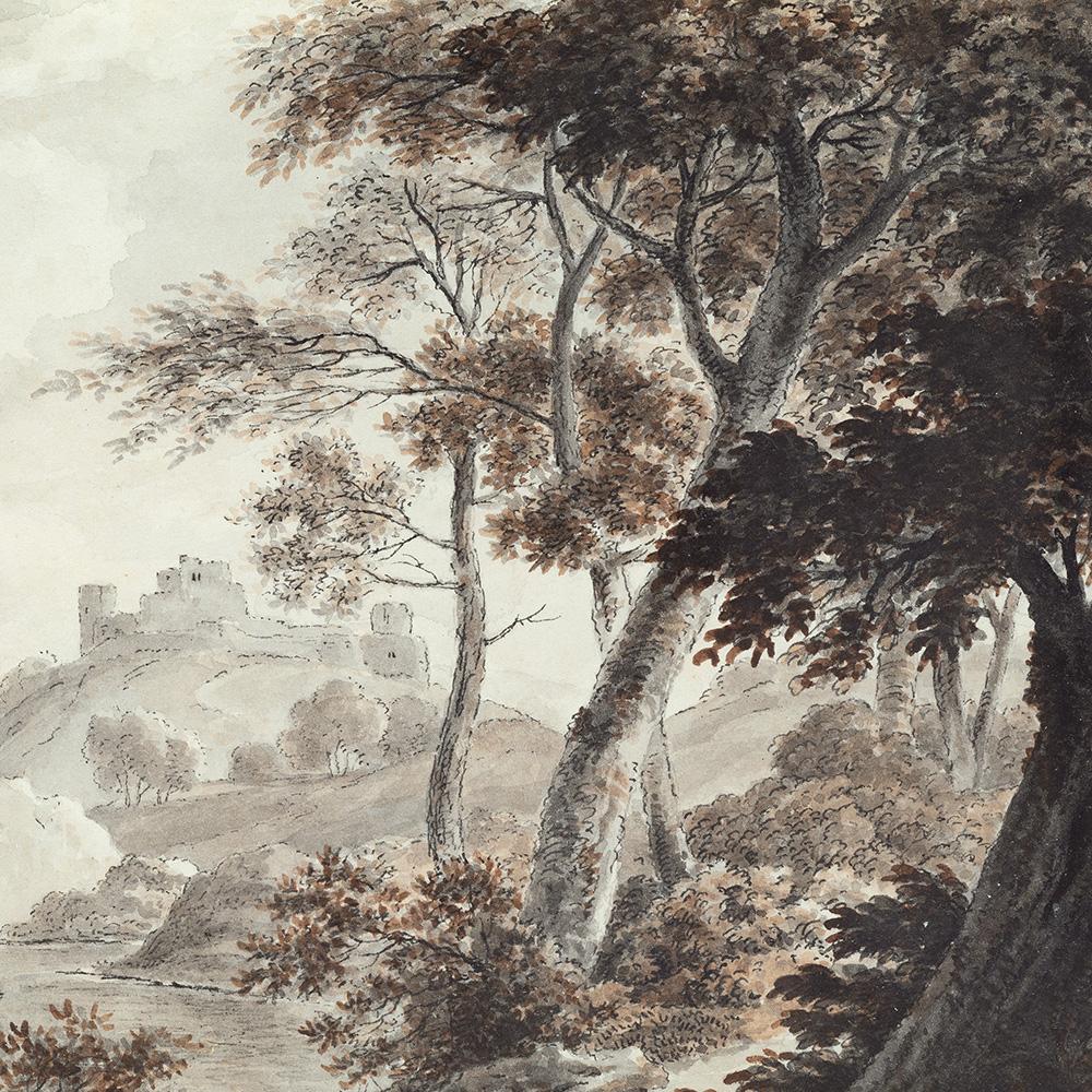 Südstaatliche Landschaft, Schiffe, Zeichnung eines alten Meisters, 19. Jahrhundert, von Von Stengel (Beige), Landscape Art, von Stephan Christian von Stengel