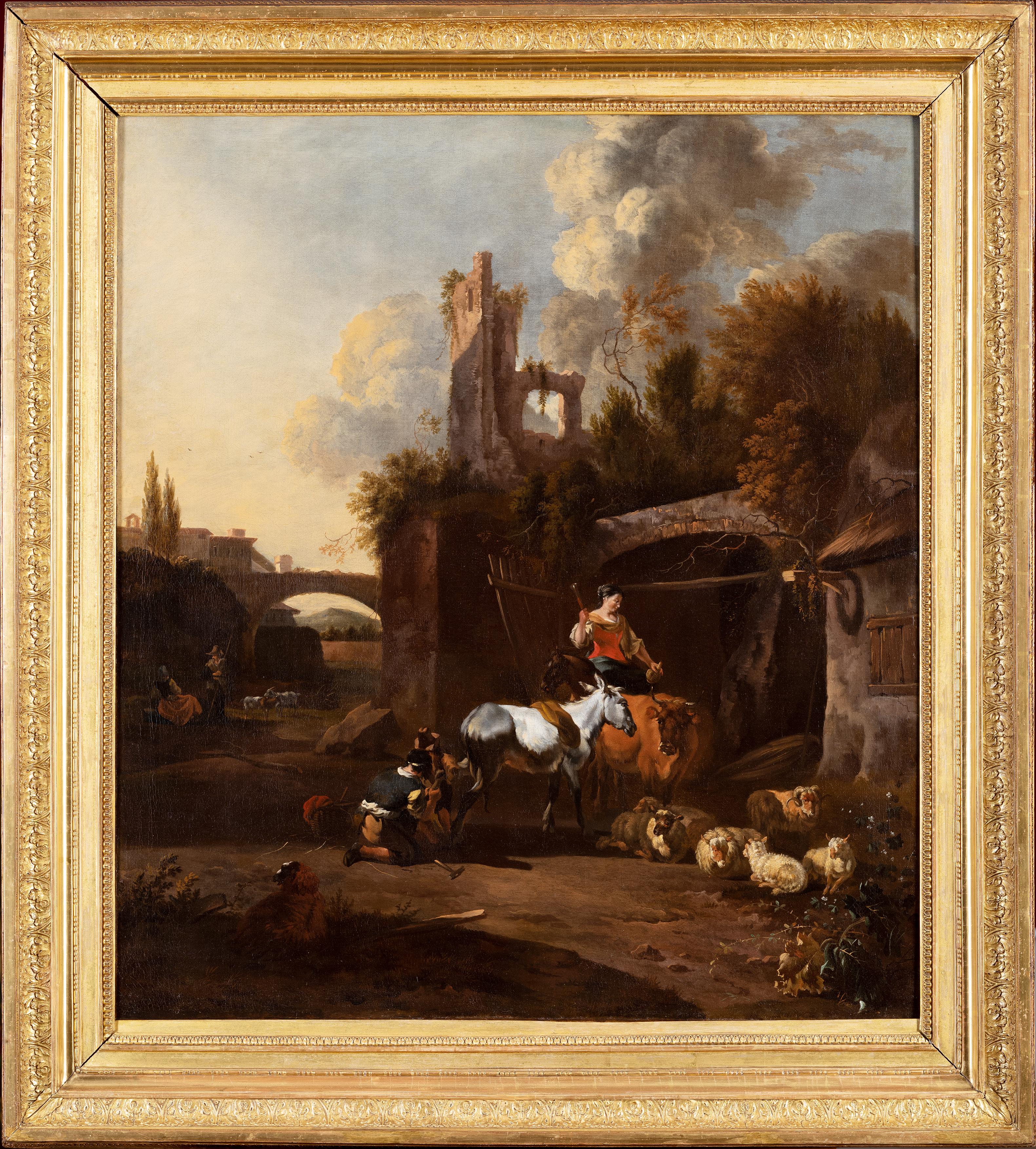 Van der Bent, Southern Landscape with woman and animals, Dutch Old Master,  Art For Sale at 1stDibs