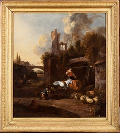 Van der Bent, Paysage du Sud avec animaux féminins, Maître ancien néerlandais, Berchem