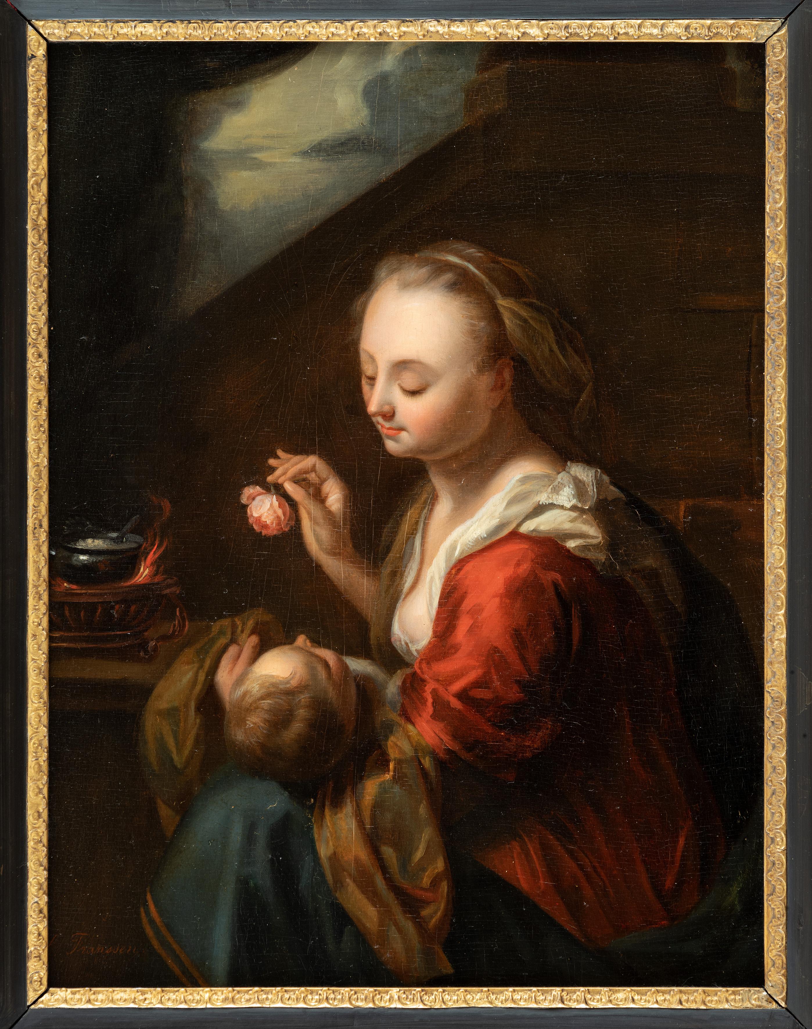 L. Franssen

Mutter und Kind mit einer Rose
Öl auf Holz, 44,5 x 33,5 cm
unterzeichnet

Der Künstler dieses herausragenden Gemäldes ist bisher völlig unbekannt. Es gibt keinen Eintrag unter 