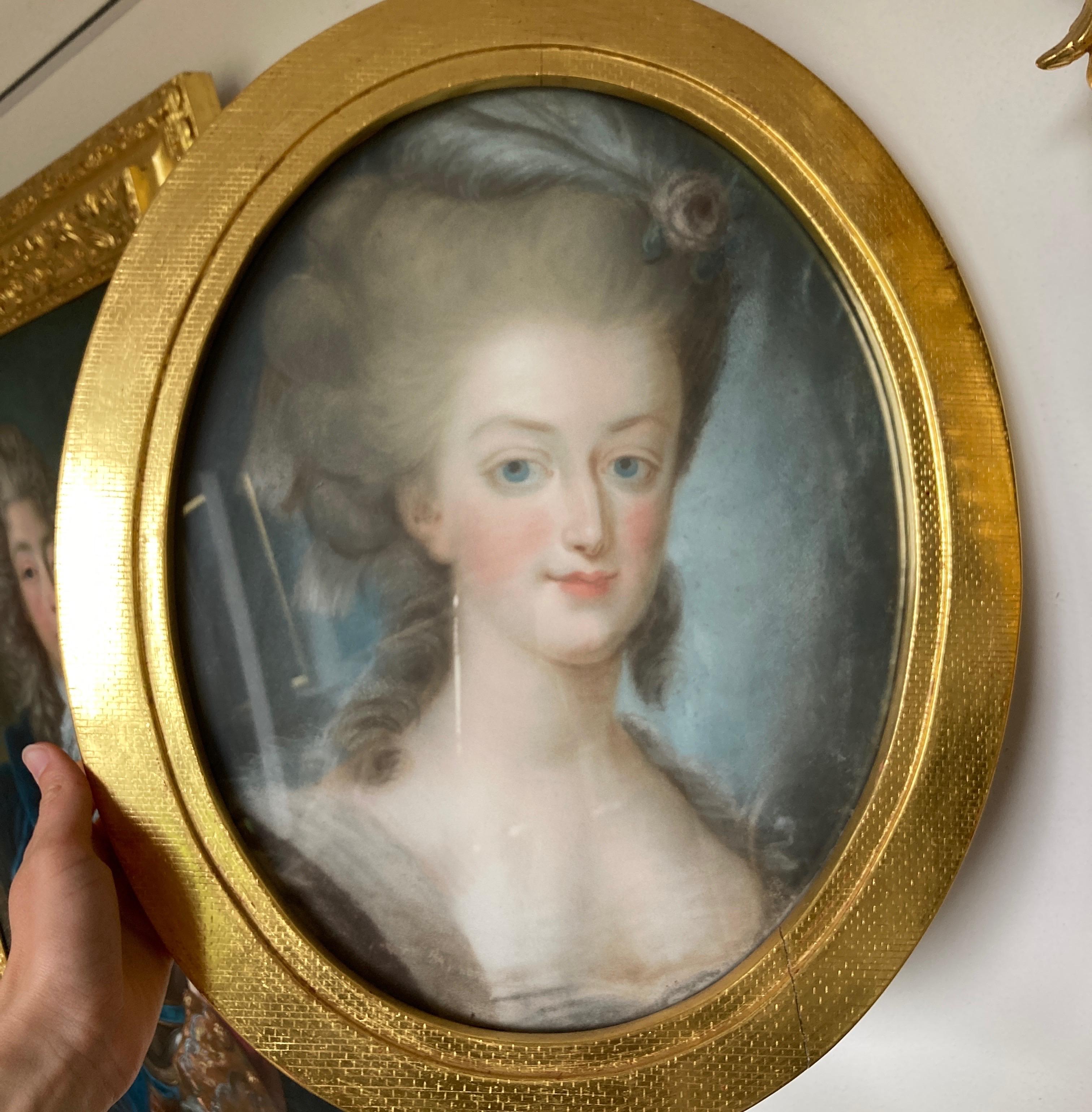 French Rococo Portrait Queen Marie Antoinette, Oval, Pastel