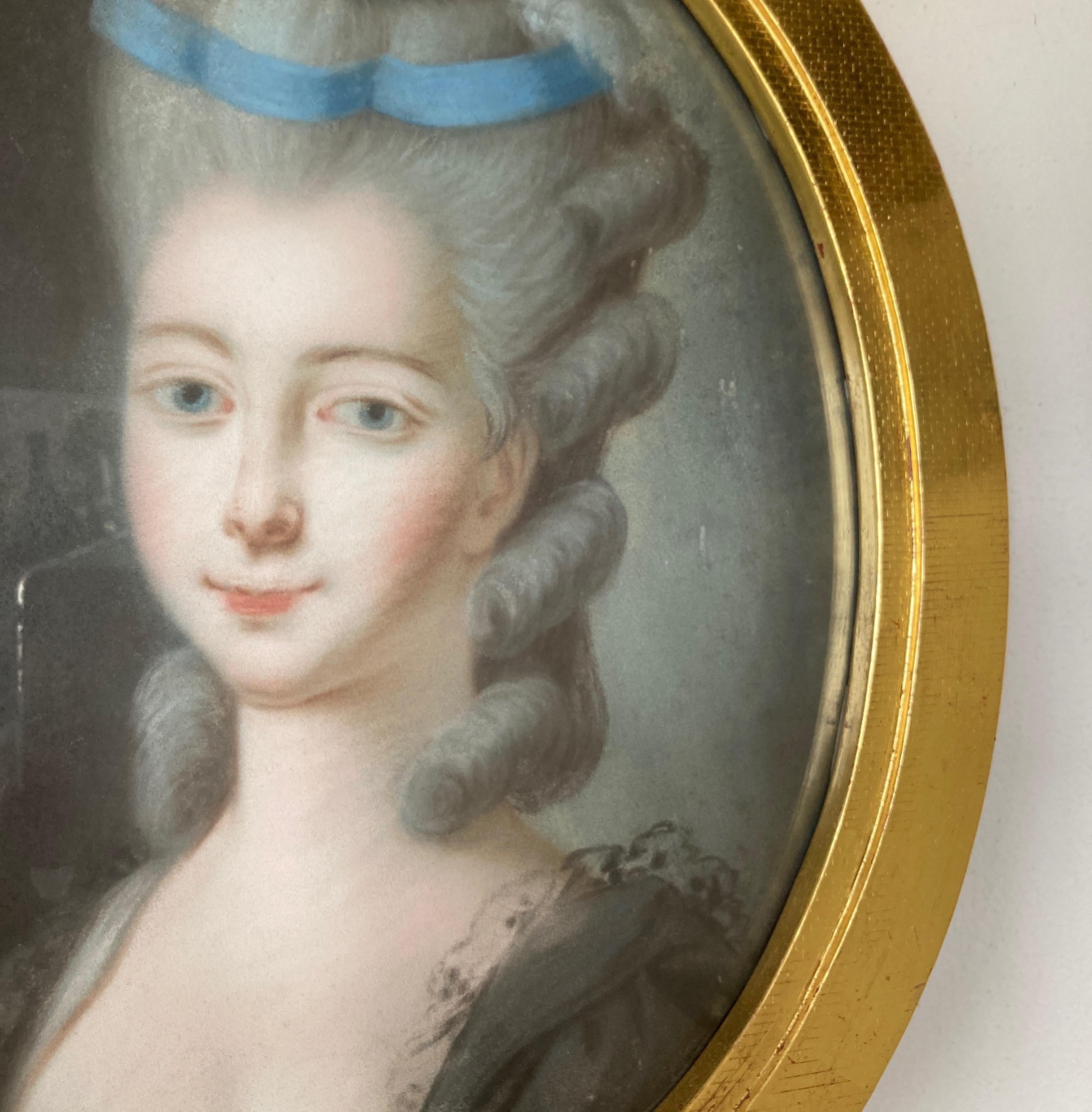French Art, Rococo Portrait, Oval, Pastel, Portrait of a Lady, Circle of Vivien - Painting by Unknown