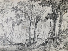 Tropical Landscape with Palm Trees and Flamingo, German Romantic Art, Nature Art