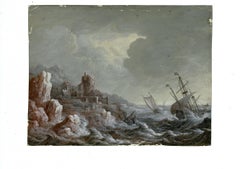 Dutch School, Marine, Coastal Scene with Ships in Storm