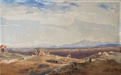 Edward Lear, vaste paysage grec italien, ruines antiques, Campagna di Roma