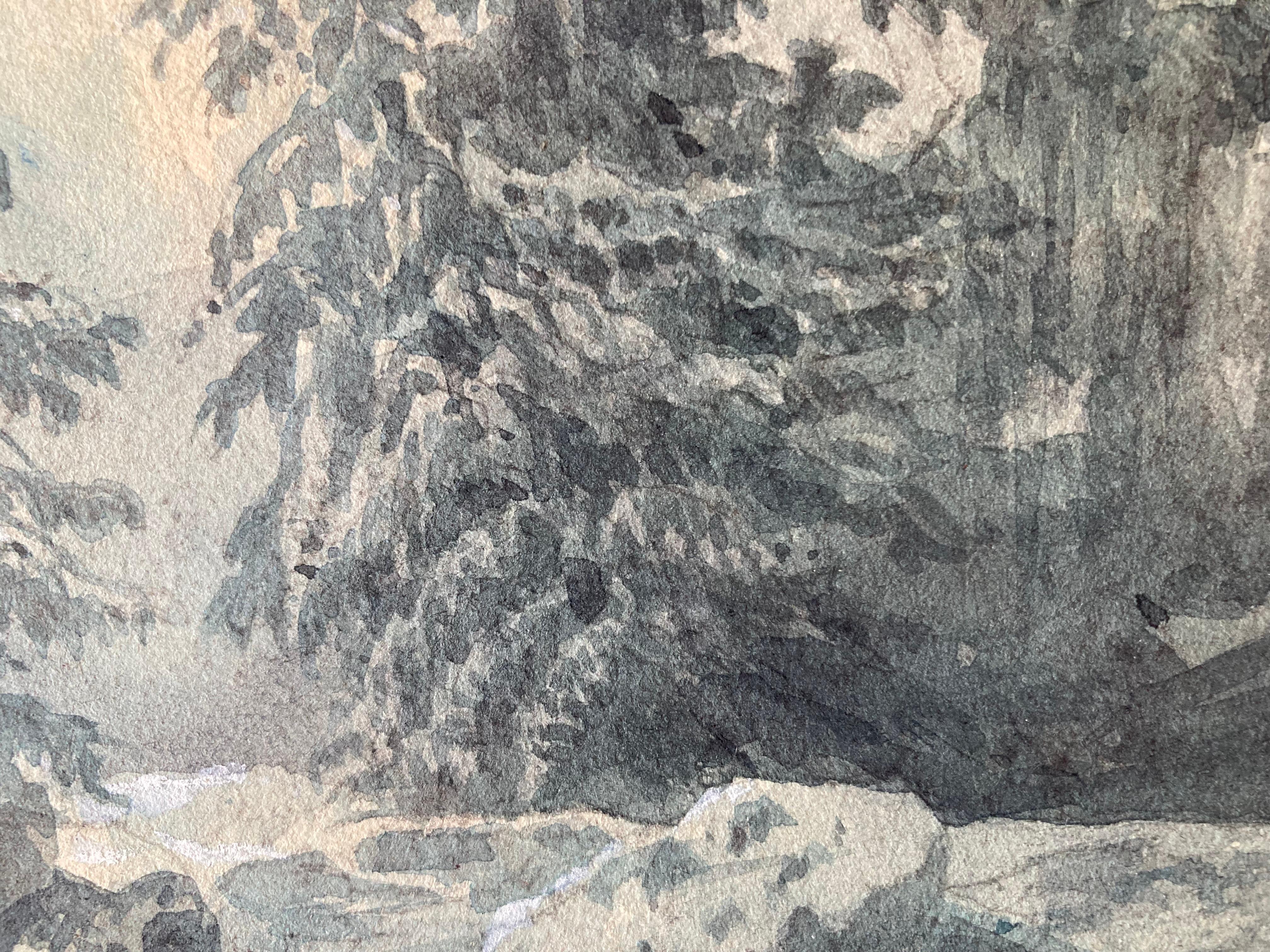 Paysage au clair de lune, cascade, Monthelier, Art romantique français, Noël en vente 5