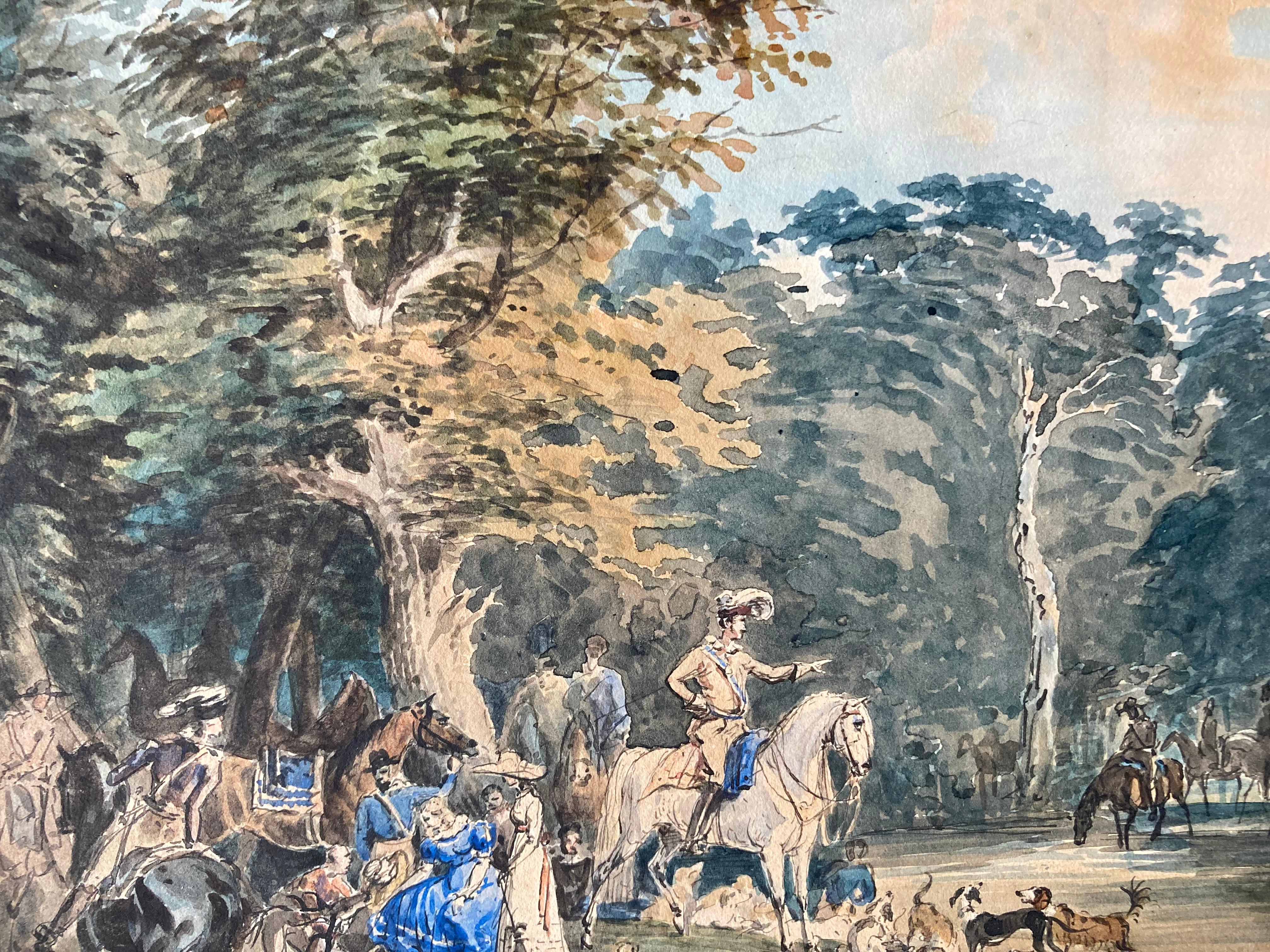 Noble Hunting Society wild Boar Deer and Dogs, Hunter's Life, 1822, Watercolour For Sale 9