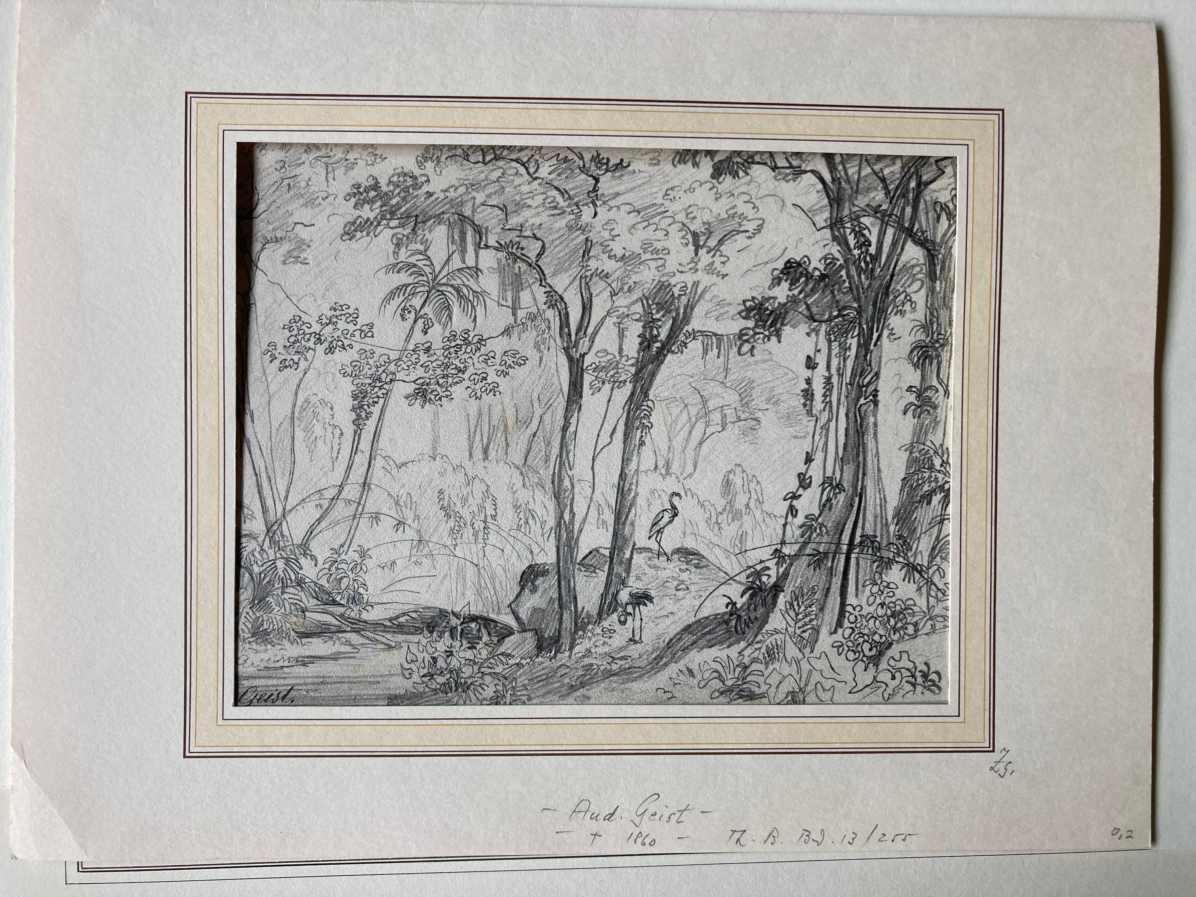 Tropical Landscape with Palm Trees and Flamingo, German Romantic Art, Nature Art For Sale 2