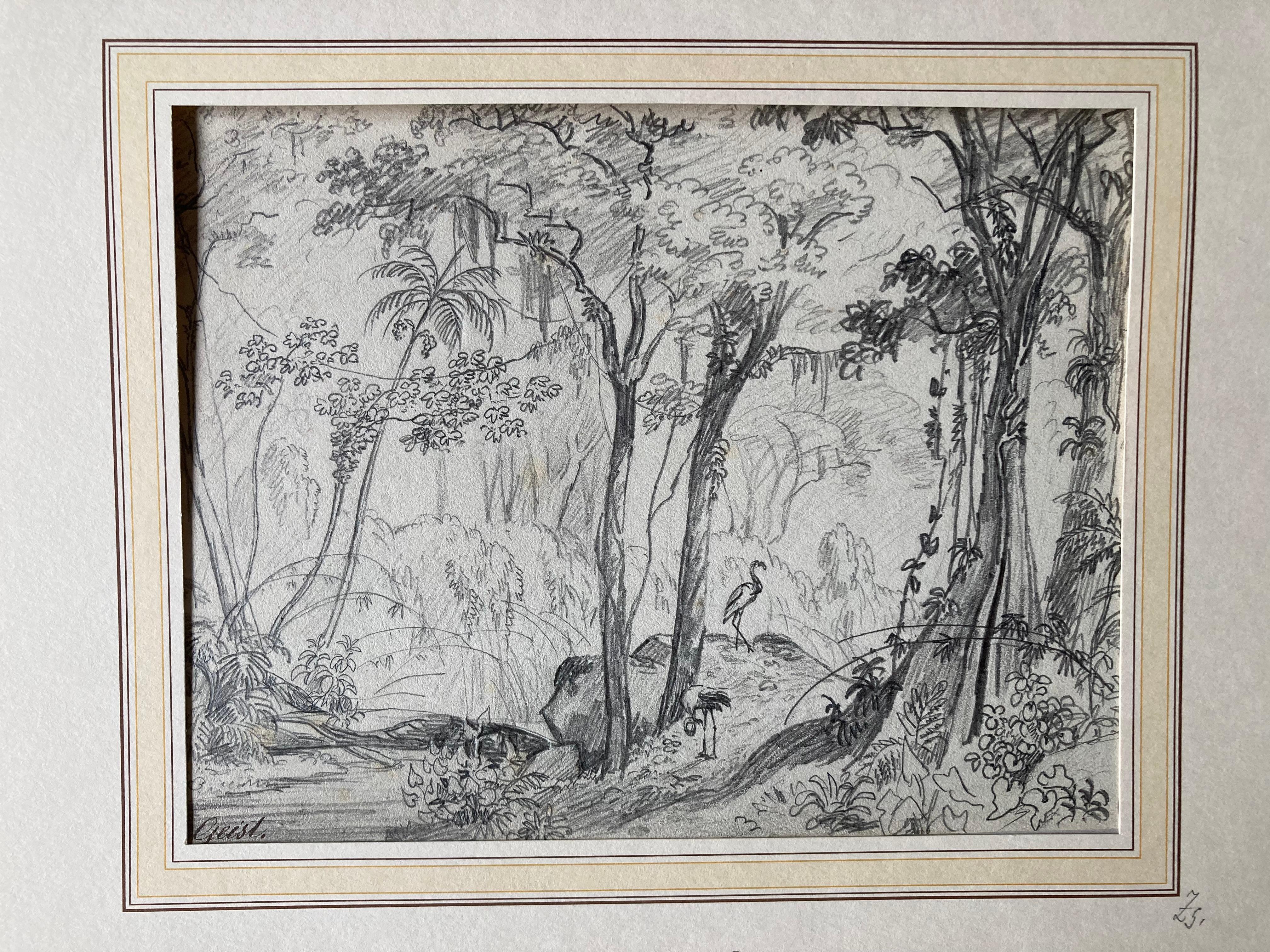 Tropical Landscape with Palm Trees and Flamingo, German Romantic Art, Nature Art For Sale 7