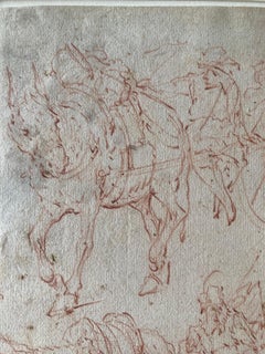 Ancien maître flamand, étude d'un chariot de âne, 17ème siècle, dessin sang-de-poule