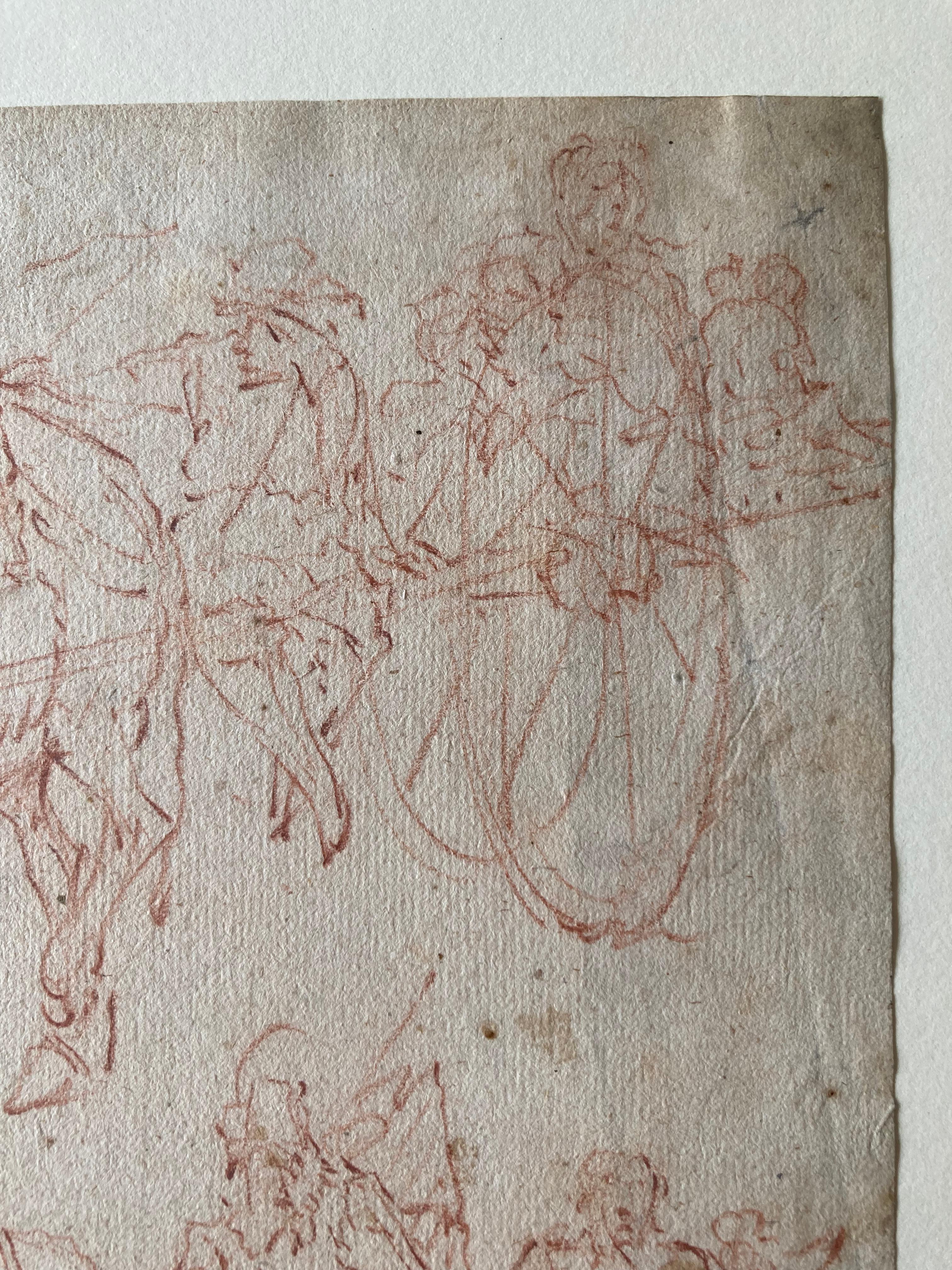Ancien maître flamand, étude d'un chariot de âne, 17ème siècle, dessin sang-de-poule en vente 2