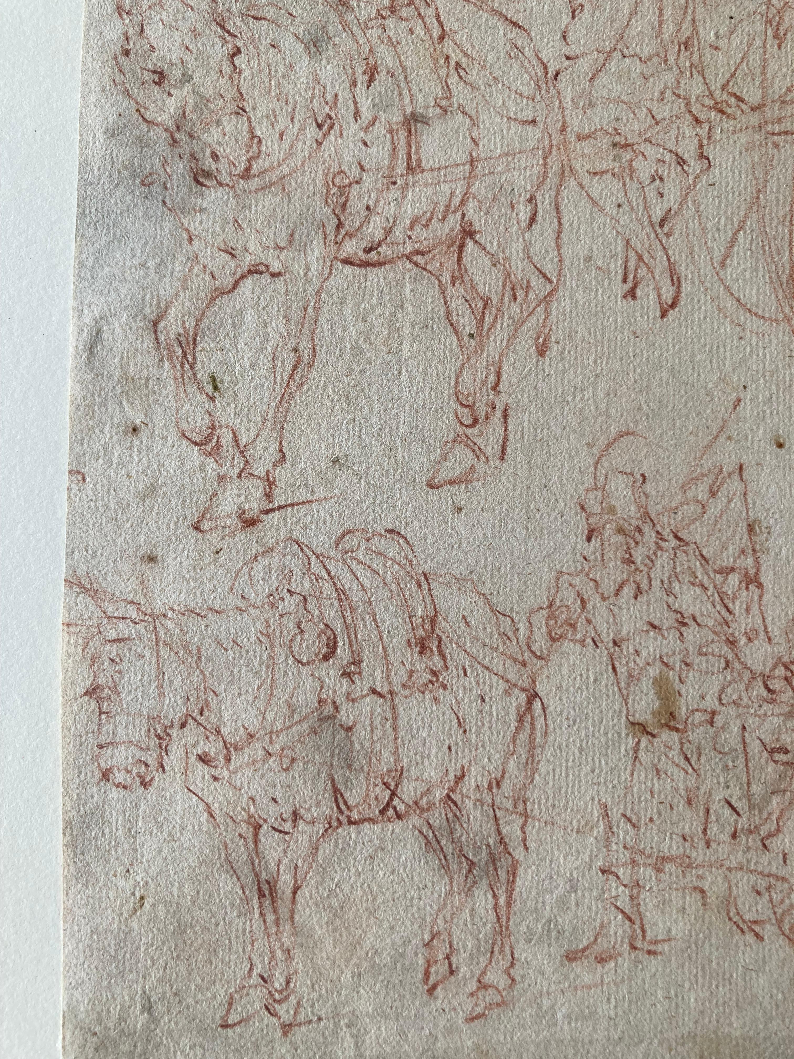 Flemish Old Master, Study of Donkey Carriage, 17th Century, Sanguine Drawing For Sale 1