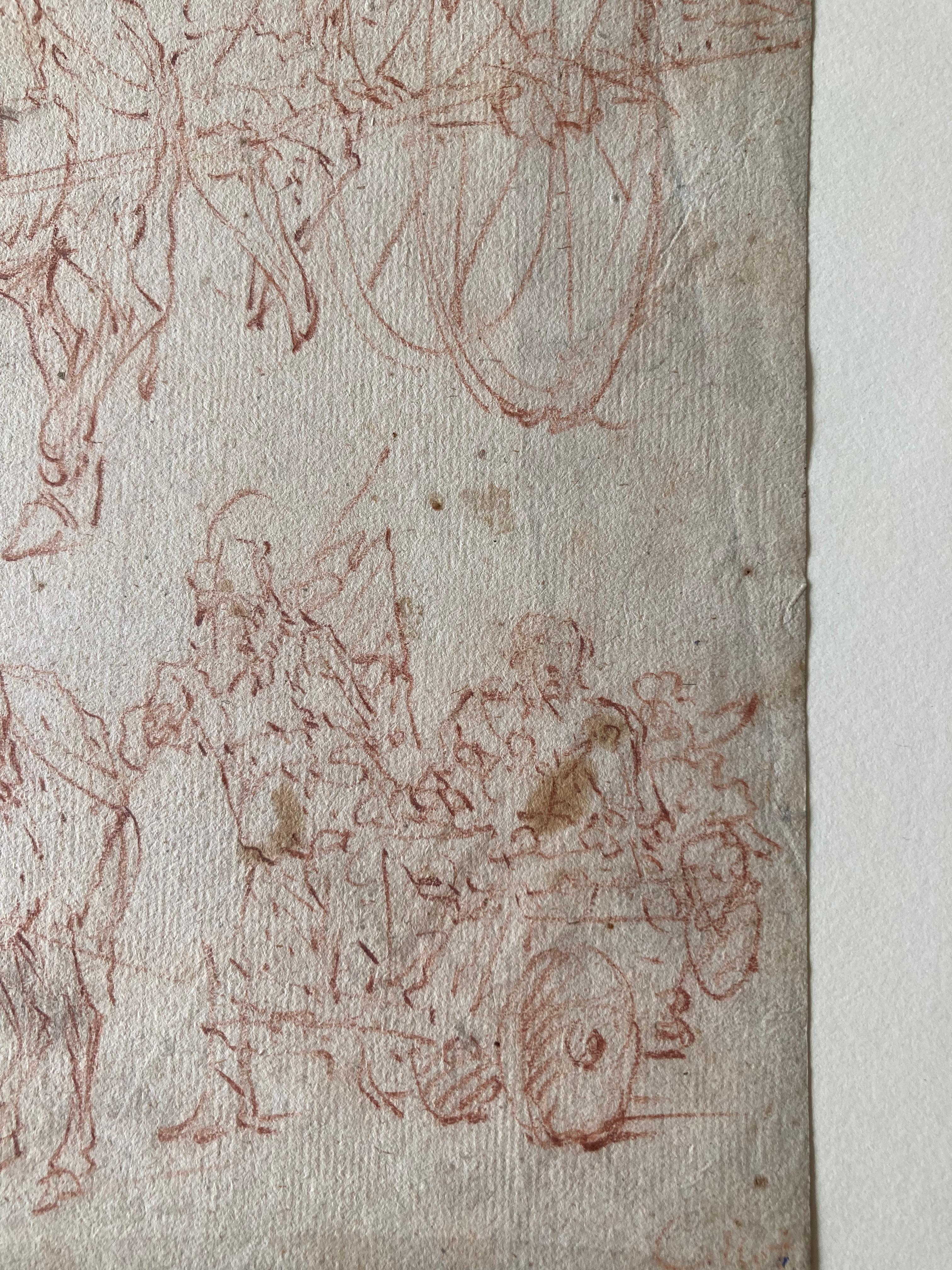 Ancien maître flamand, étude d'un chariot de âne, 17ème siècle, dessin sang-de-poule en vente 5