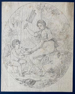 Circle of Angelika Kauffmann, Venus and Amor, Arrow and Spindle, Oval Drawing