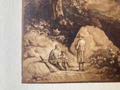 Mountainous Riverlandscape with resting Wanderers, German, Aquatint, old master