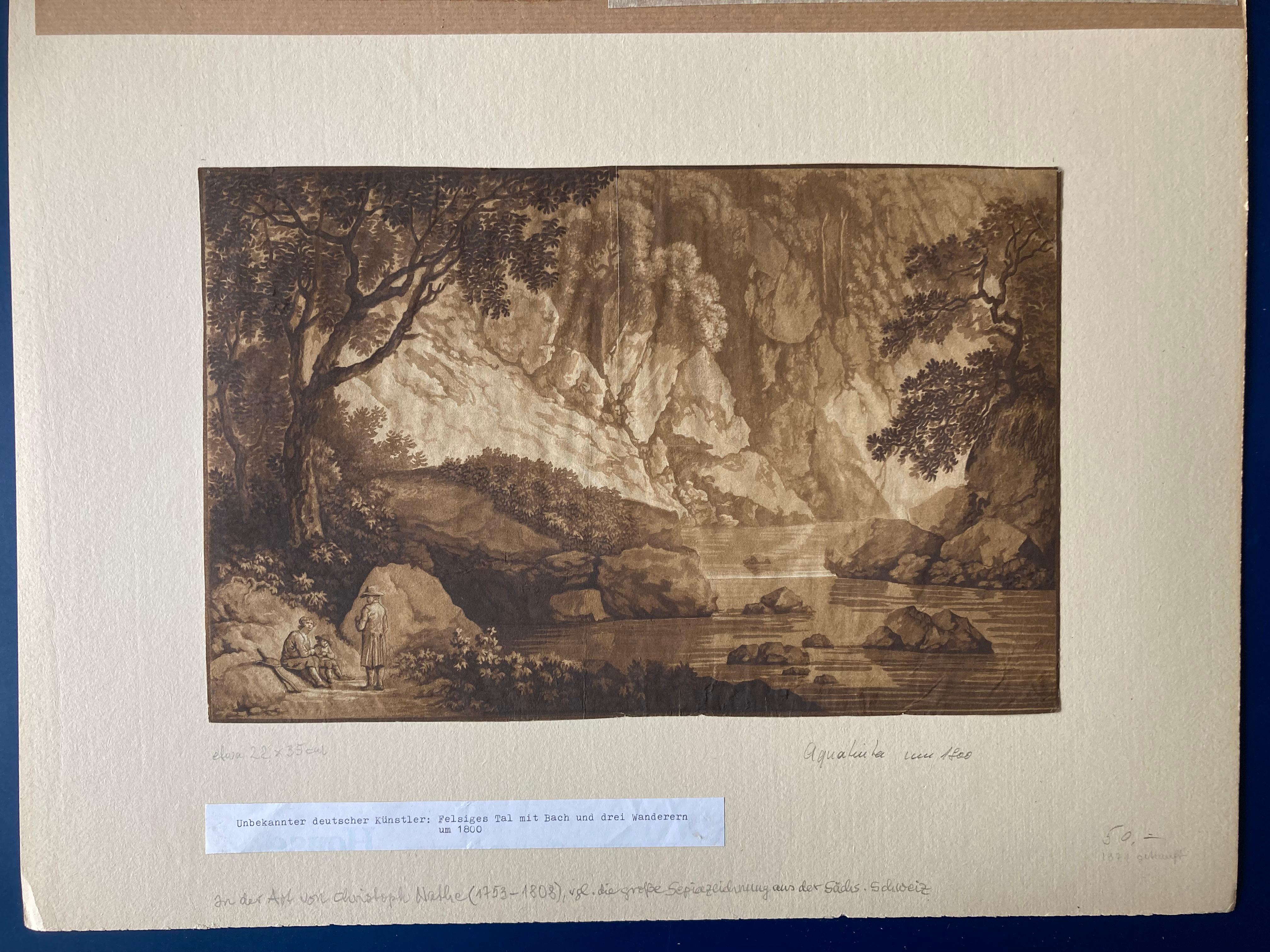 Mountainous Riverlandscape with resting Wanderers, German, Aquatint, old master For Sale 2