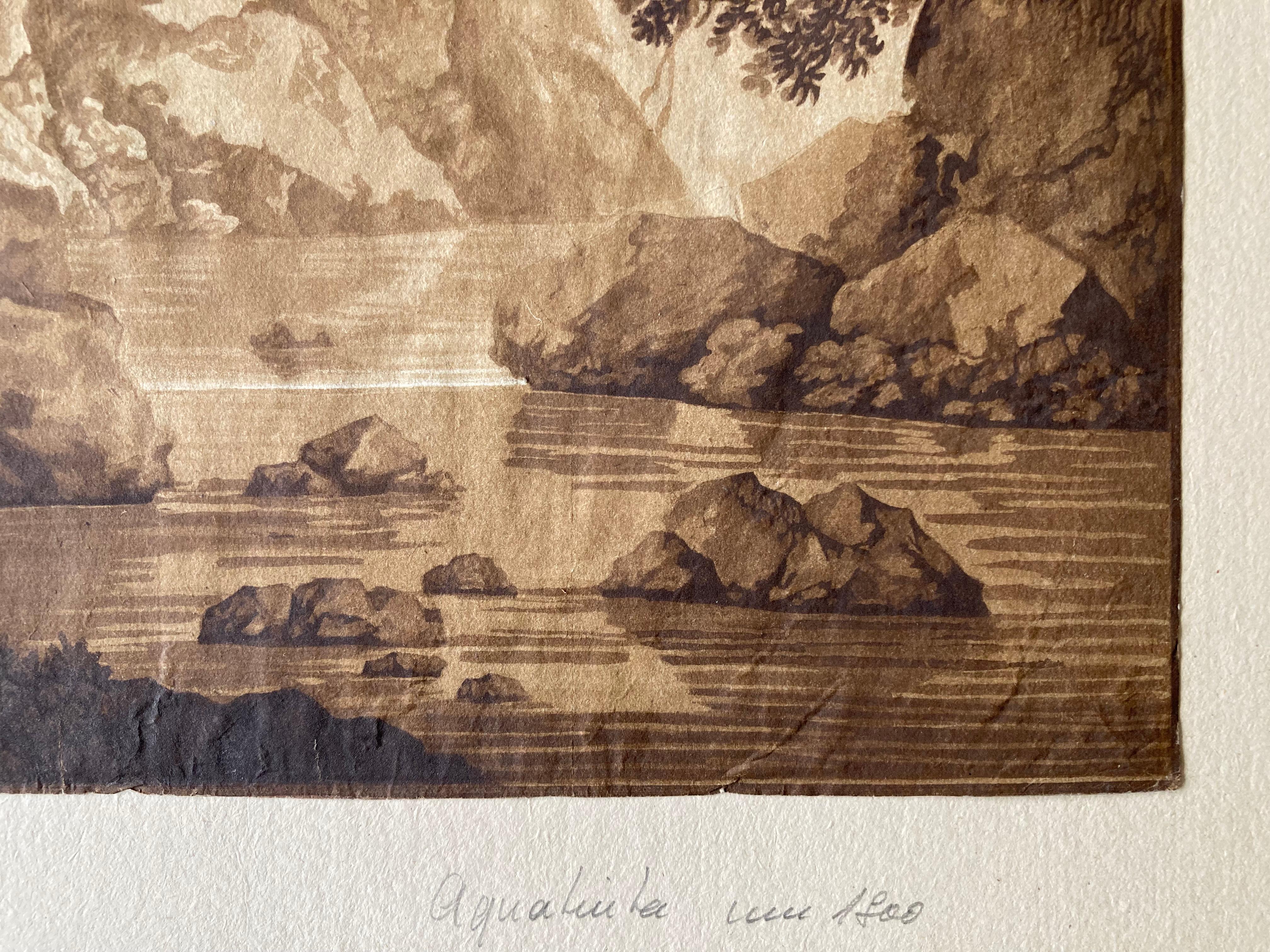 Mountainous Riverlandscape with resting Wanderers, German, Aquatint, old master For Sale 6
