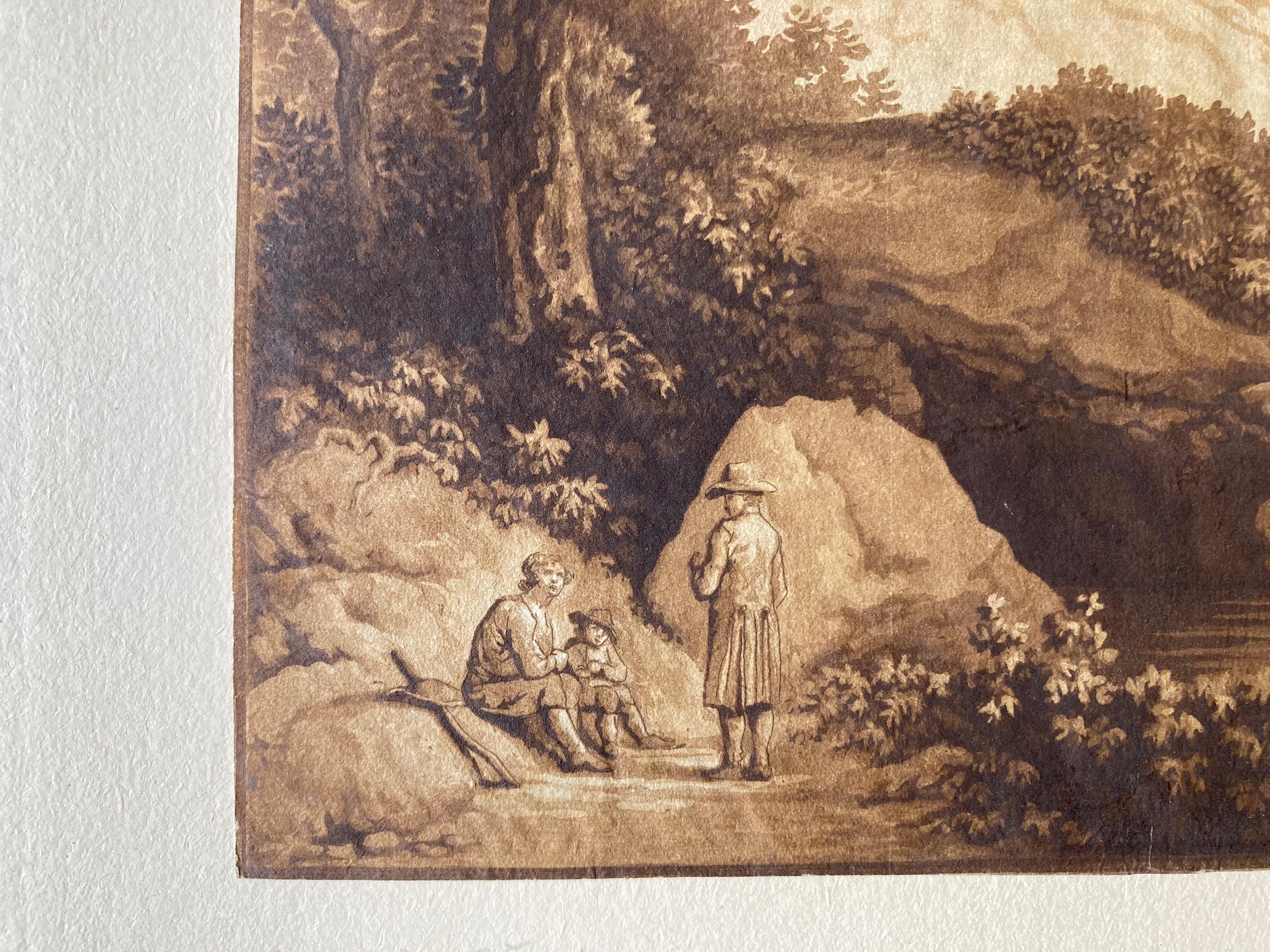 Mountainous Riverlandscape with resting Wanderers, German, Aquatint, old master For Sale 8