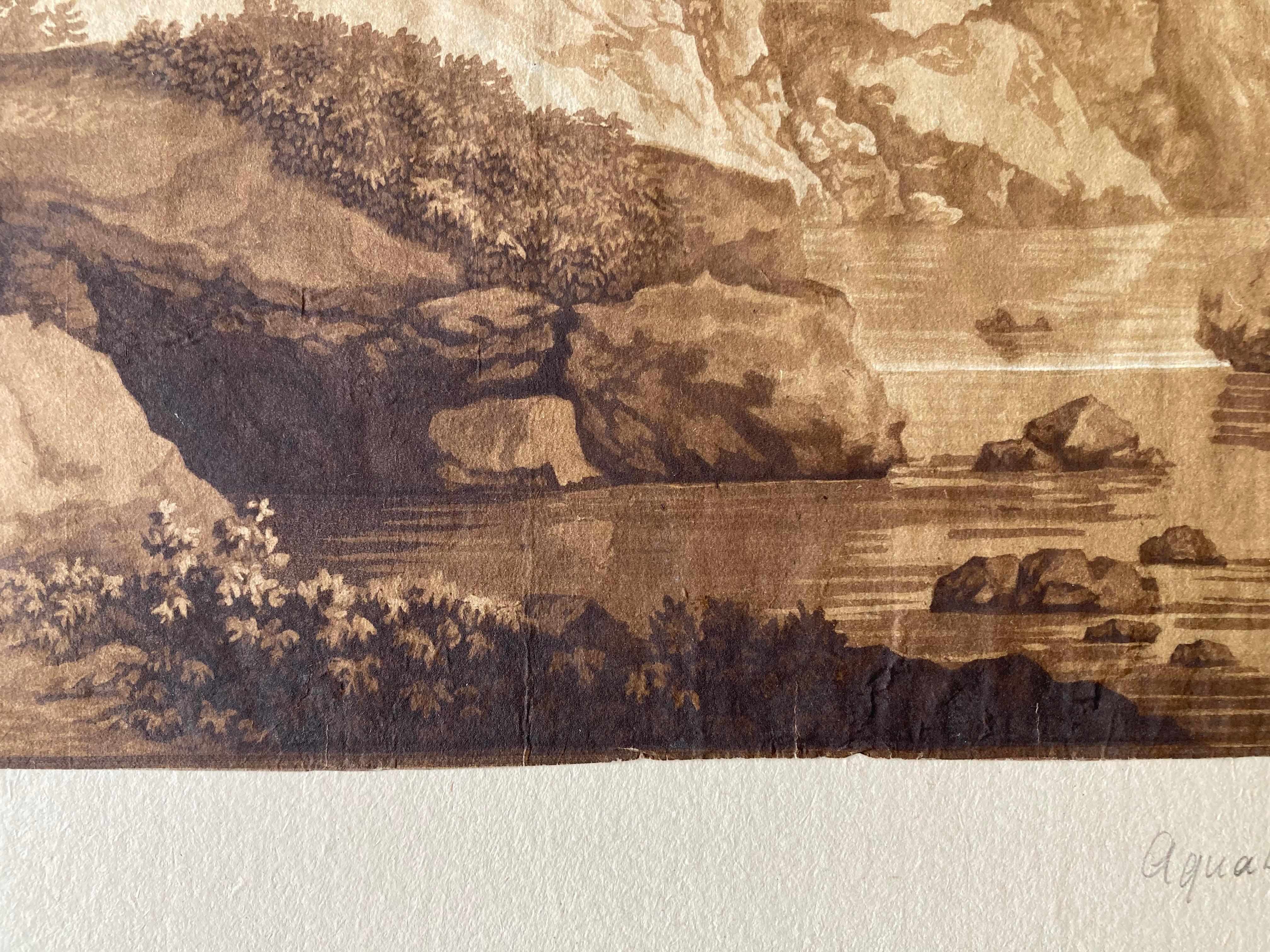 Mountainous Riverlandscape with resting Wanderers, German, Aquatint, old master For Sale 7