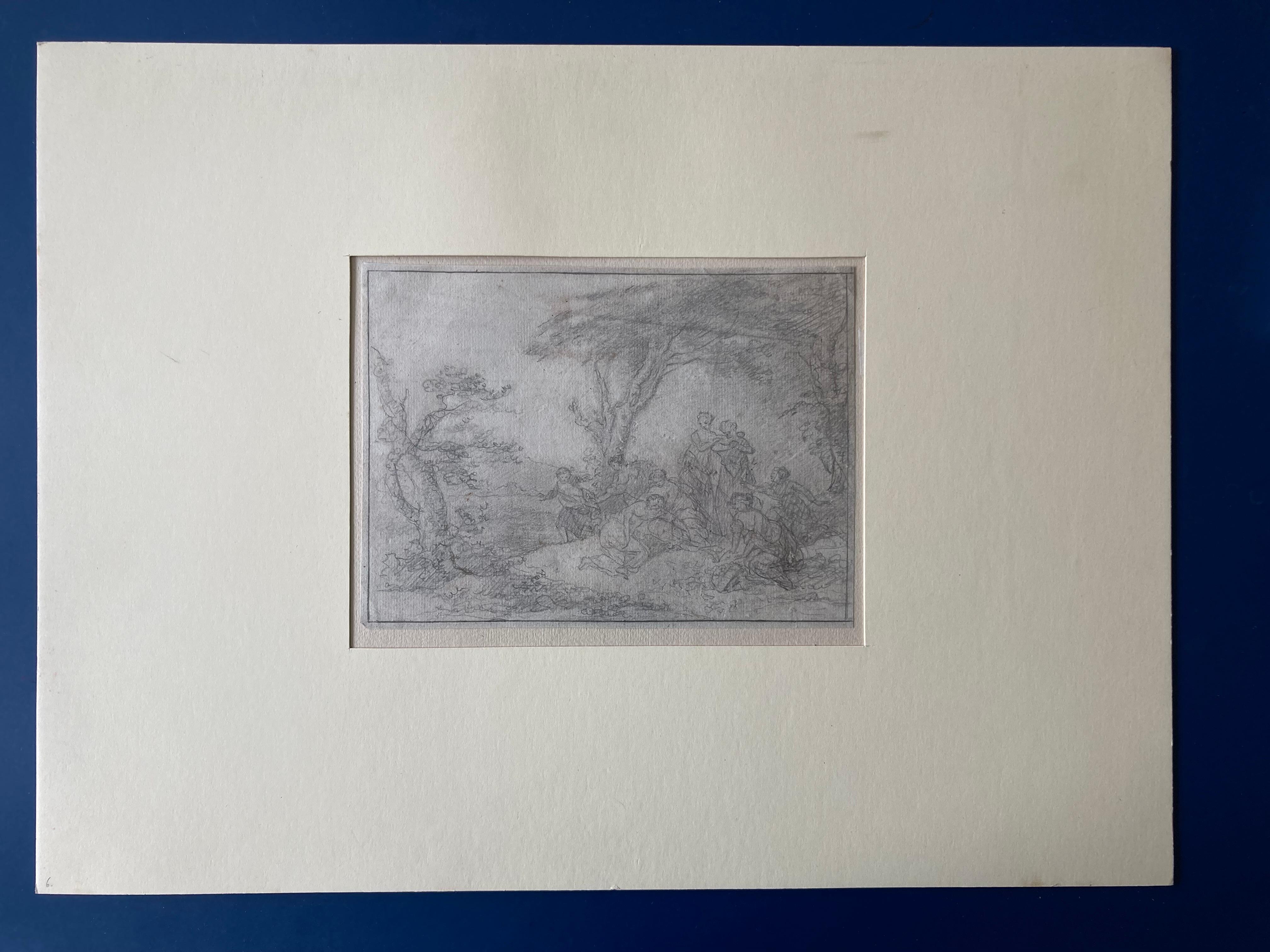 Diana and her nymphes, Bath of Goddess Diana, Gourdaine, Old Master Drawing (Beau de la déesse Diana) - Baroque Art par Jean Pierre Norblin de Gourdaine 