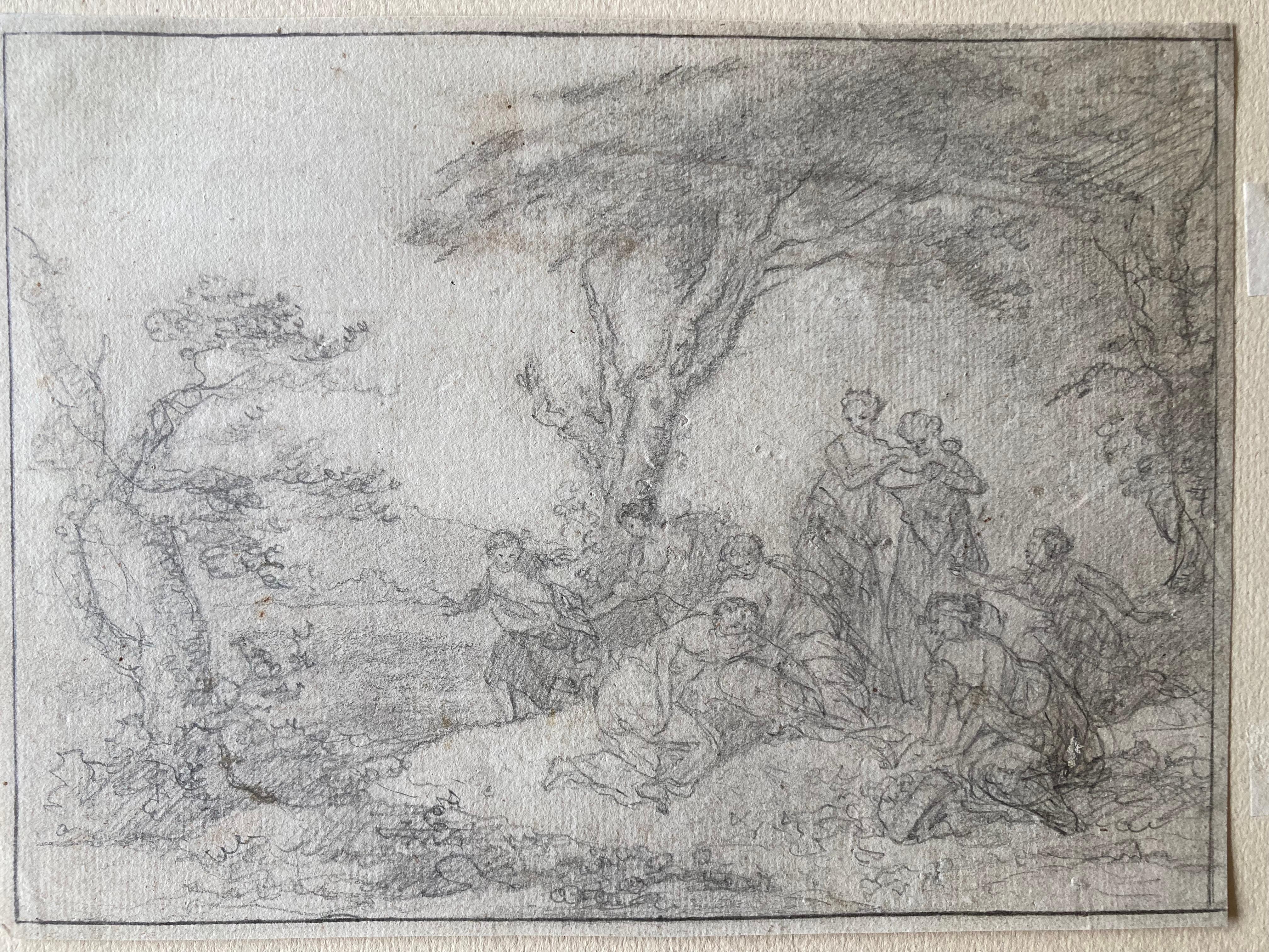 Diana and her nymphes, Bath of Goddess Diana, Gourdaine, Old Master Drawing (Beau de la déesse Diana) en vente 1