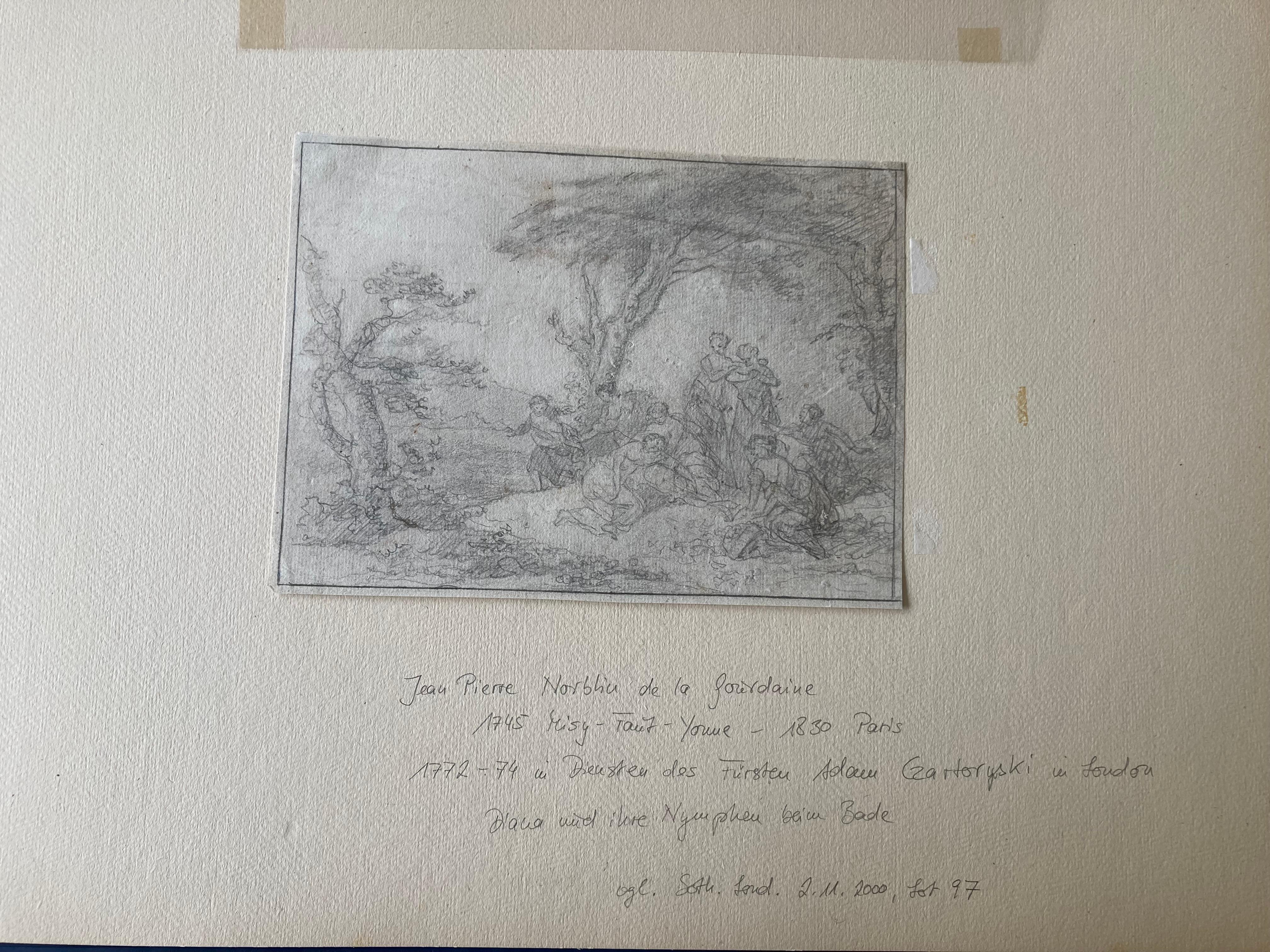 Diana and her nymphes, Bath of Goddess Diana, Gourdaine, Old Master Drawing (Beau de la déesse Diana) en vente 8