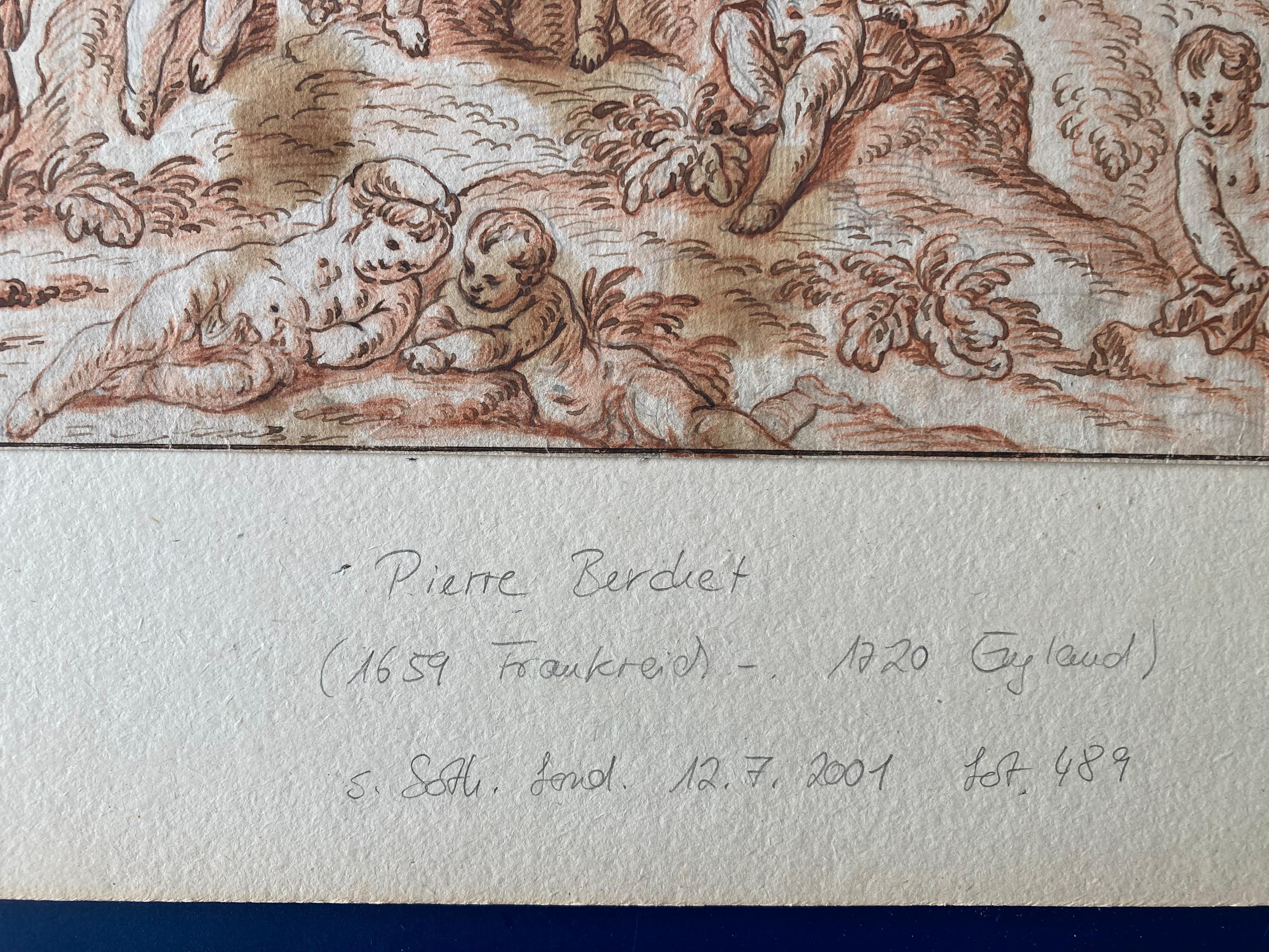 Putti in a Landscape, Putti playing, flowers, Berchet, French Art, Old Master For Sale 13