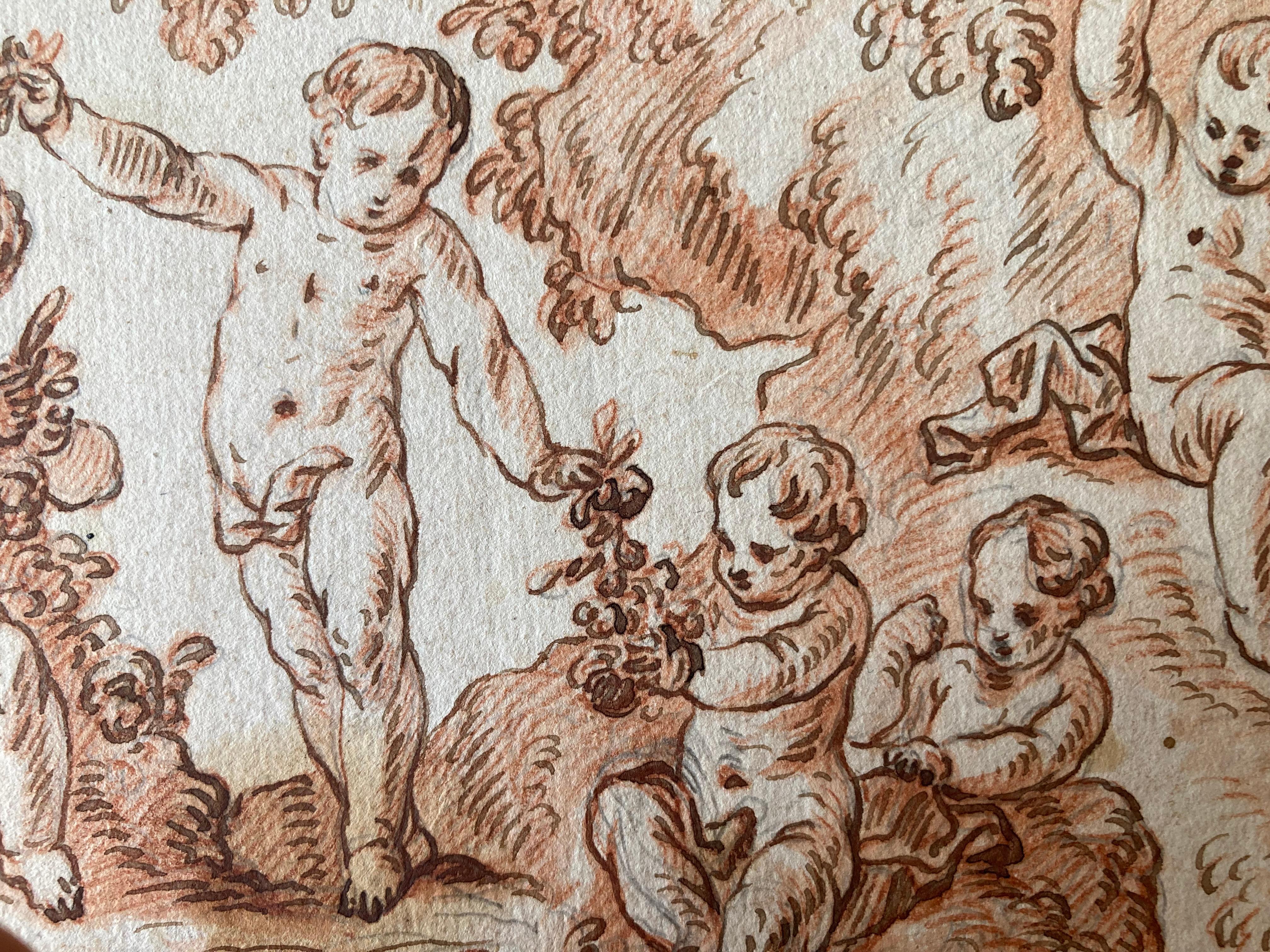 Putti in a Landscape, Putti playing, flowers, Berchet, French Art, Old Master For Sale 16
