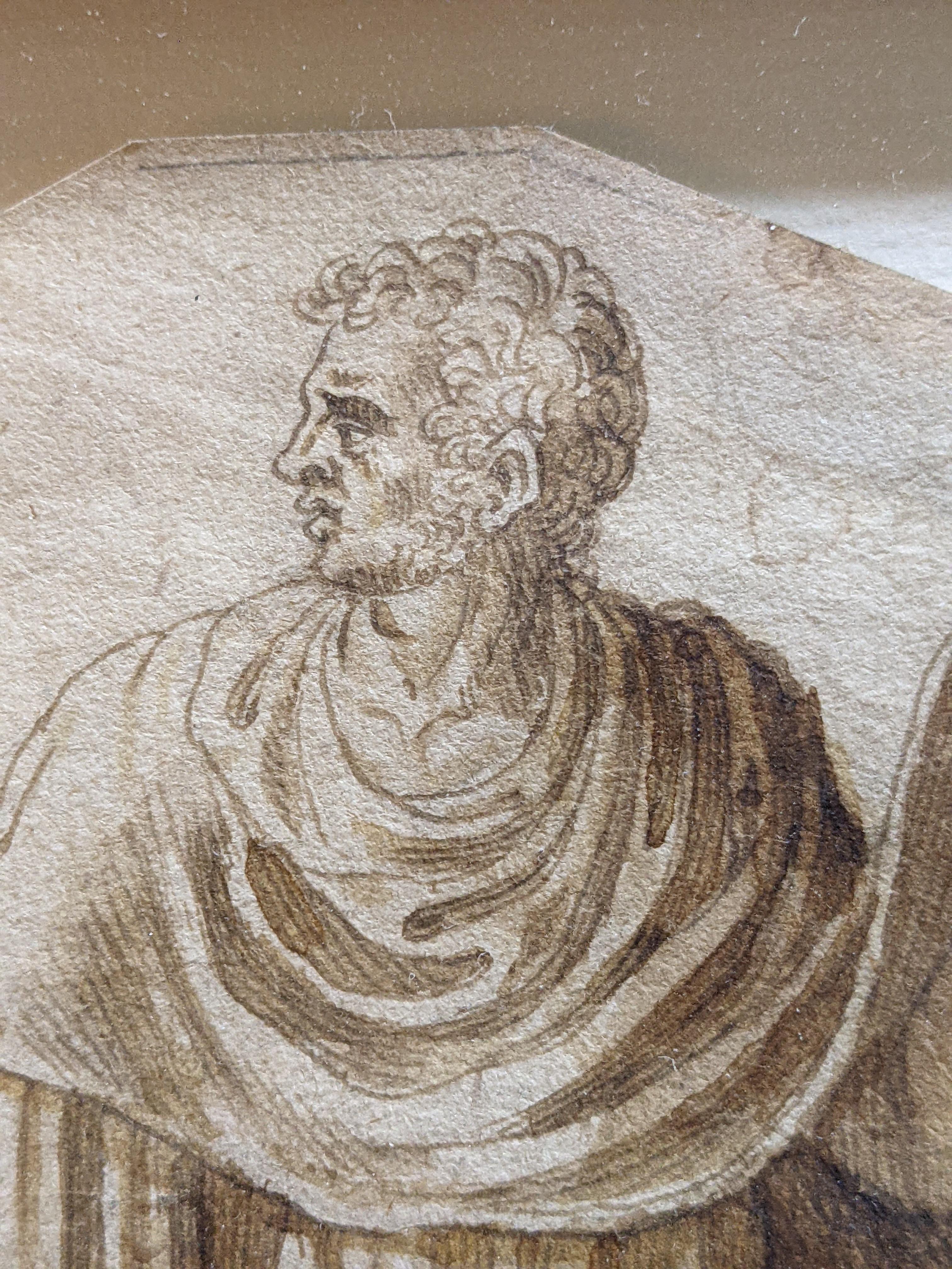 Studie eines Mannes, Zeichnung eines alten Meisters, Figur, römische Studie, Lombardei – Art von Lambert Lombard