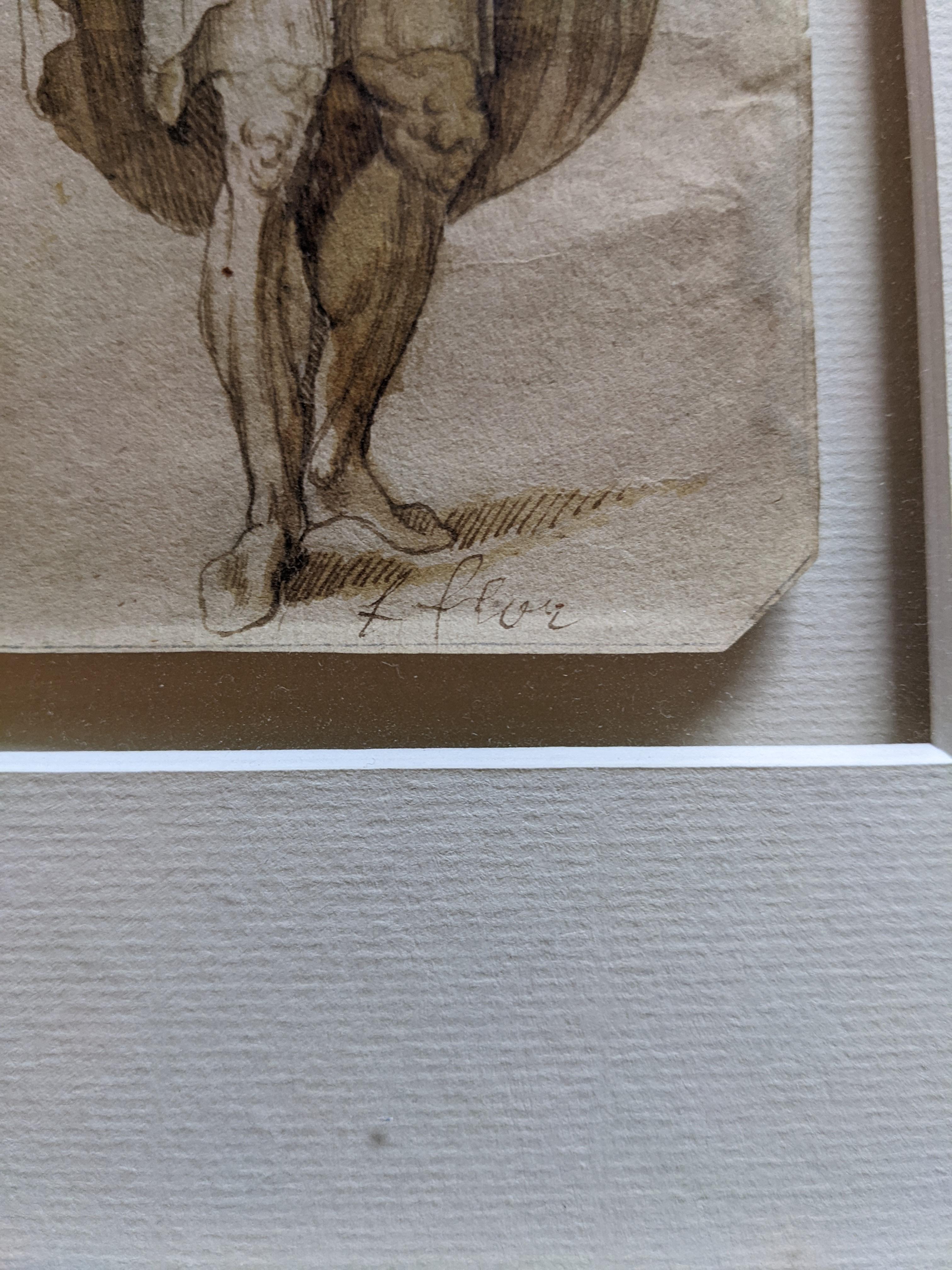 Studie eines Mannes, Zeichnung eines alten Meisters, Figur, römische Studie, Lombardei (Grau), Figurative Art, von Lambert Lombard