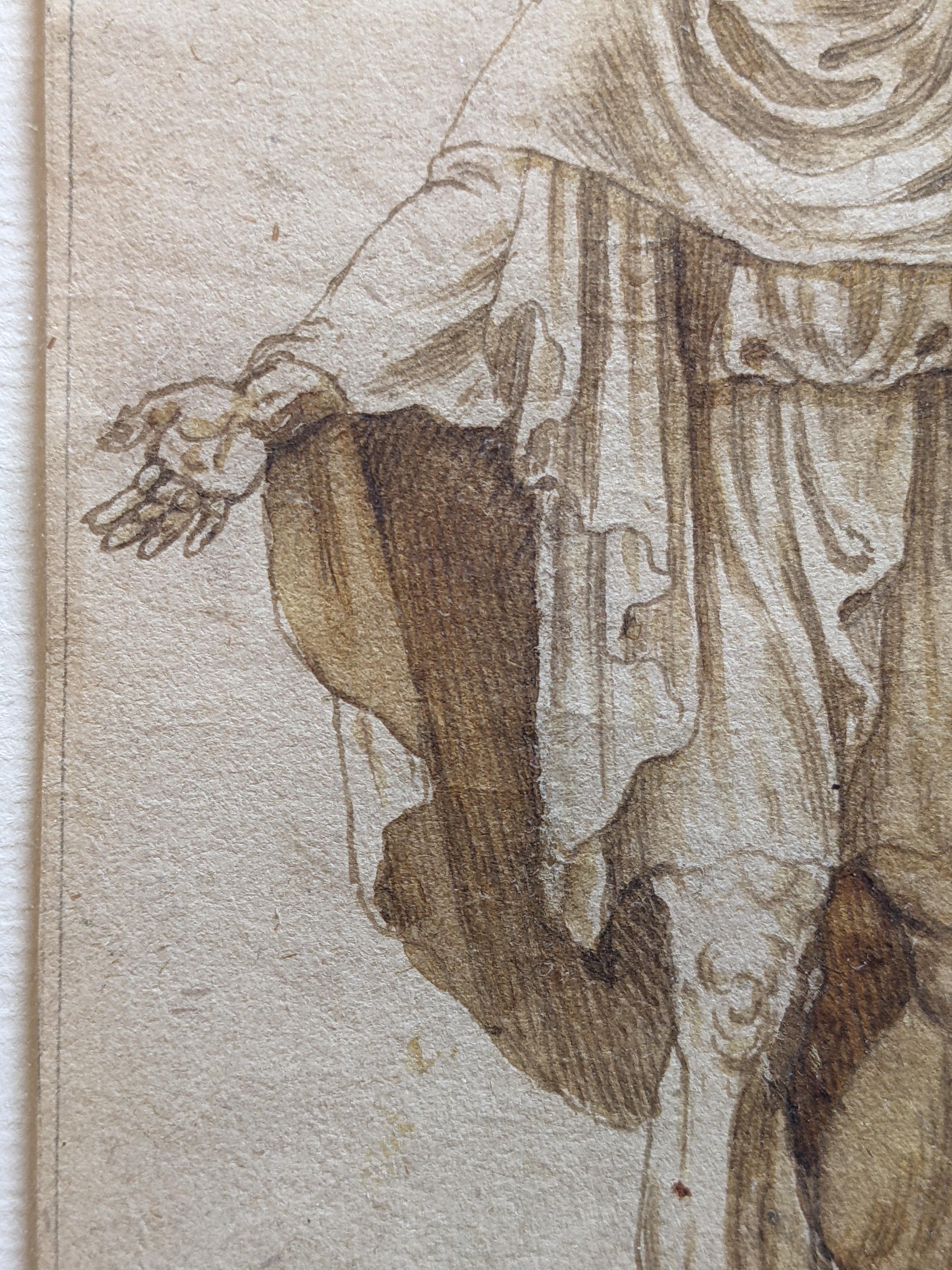 Study of a Man, Old Master Drawing, Figure, Roman Study, Lombard - Gray Figurative Art by Lambert Lombard