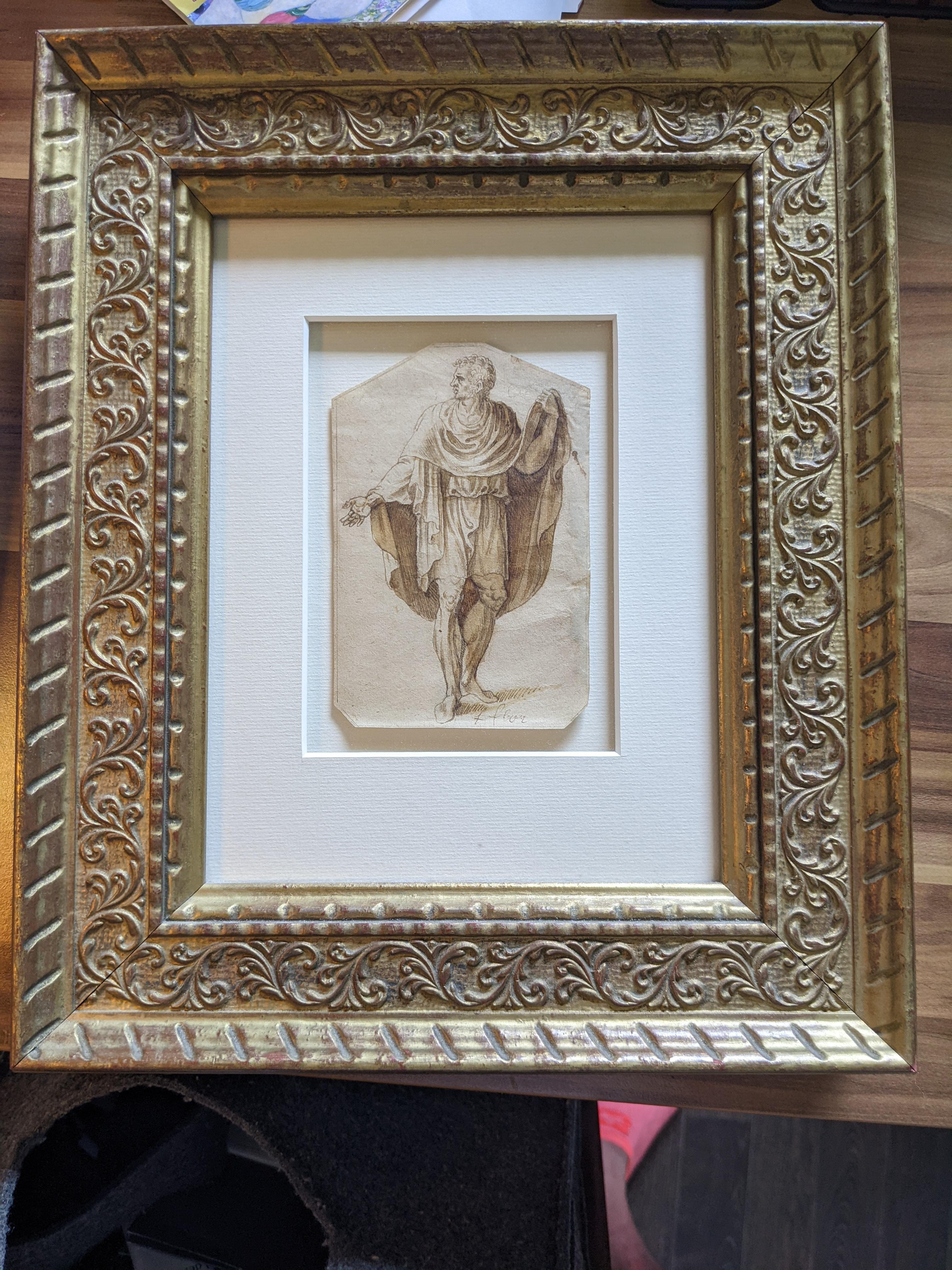 Studie eines Mannes, Zeichnung eines alten Meisters, Figur, römische Studie, Lombardei (Renaissance), Art, von Lambert Lombard