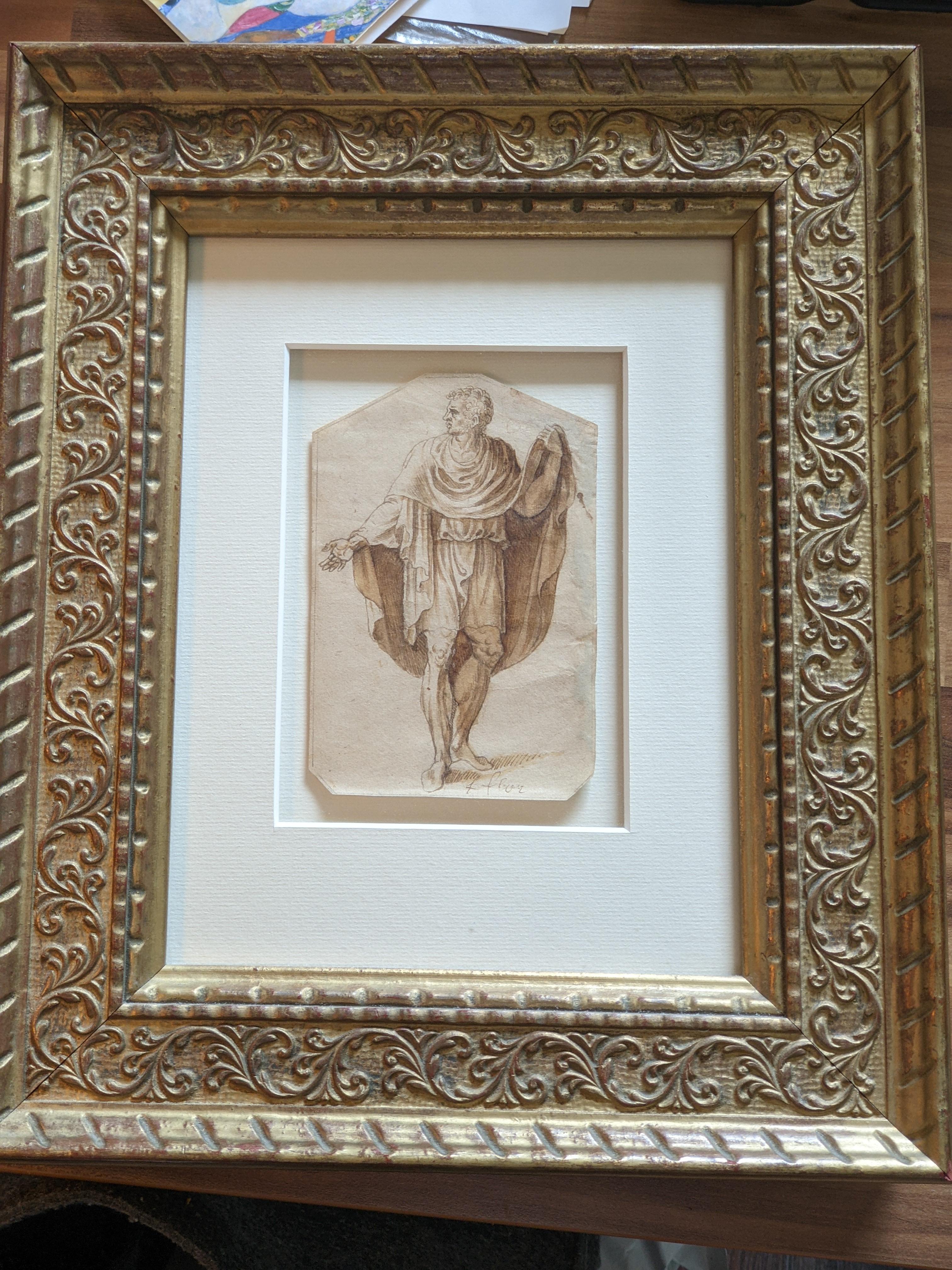 Old Master Drawing by the Circle of Lambert Lombard. Drawing/ Study of a Man in Renaissance Style, later signed 