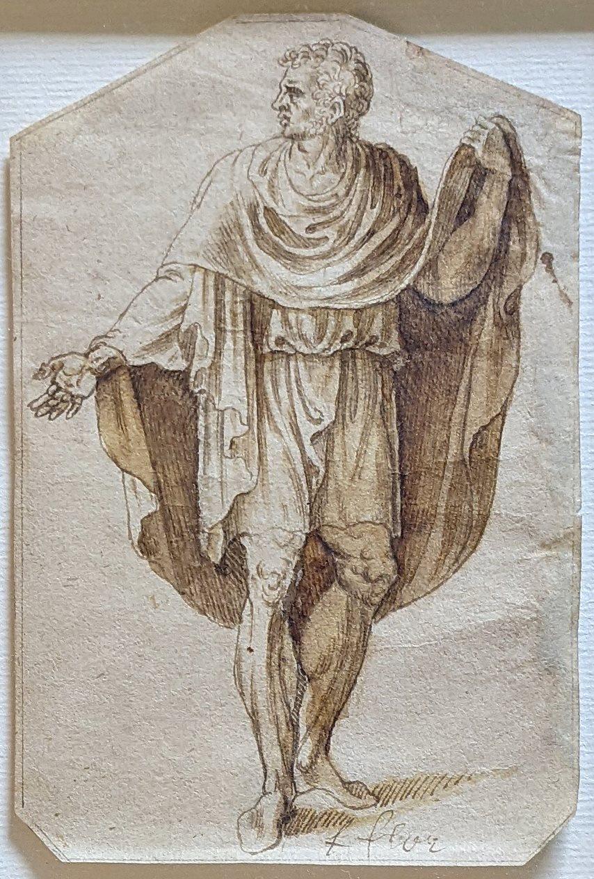 Estudio de un hombre, Dibujo del Viejo Maestro, Figura, Estudio romano, Lombardo