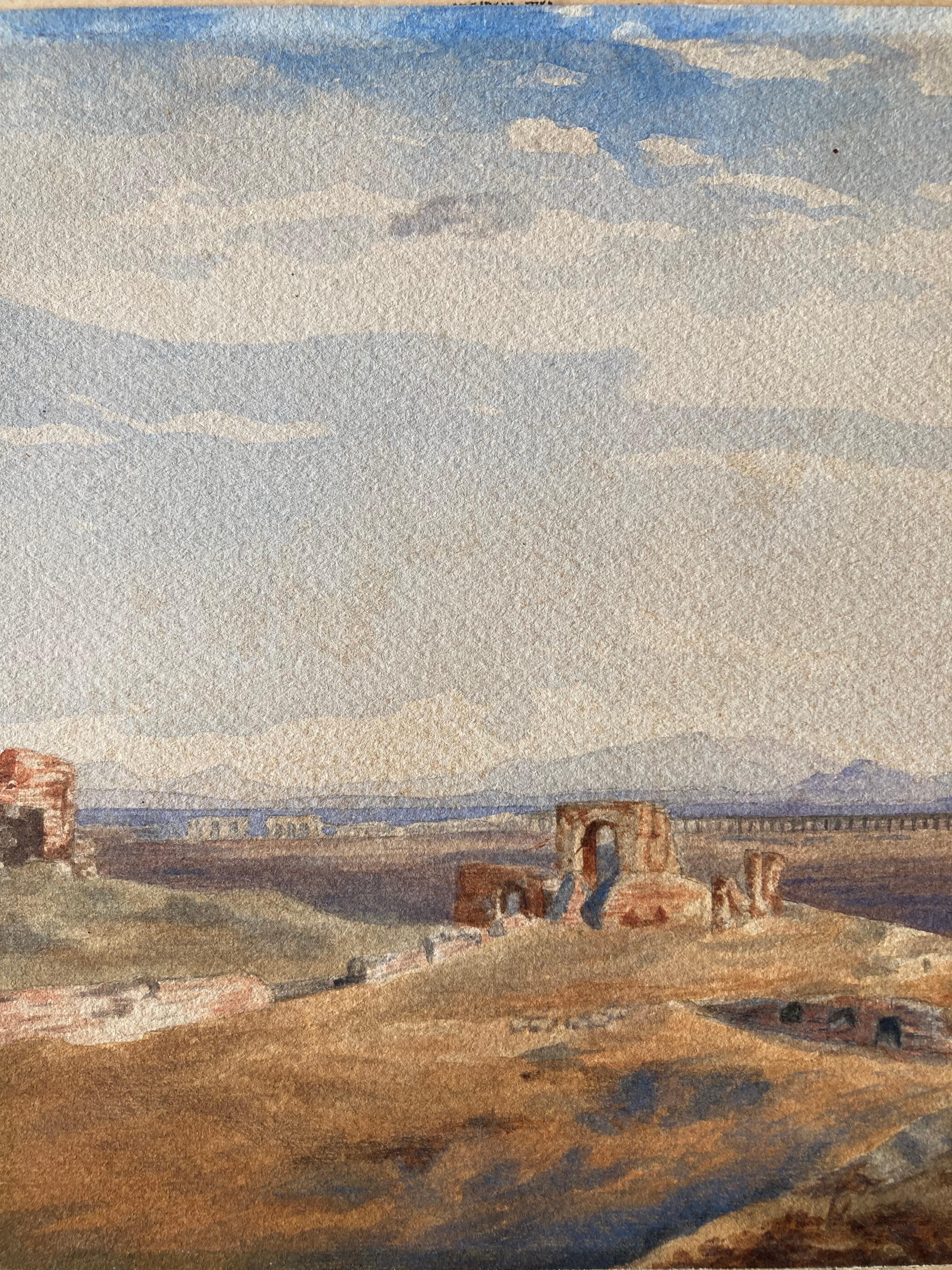 Edward Lear, Extensive Greek Italian Landscape, Antique Ruins, Campagna di Roma For Sale 4