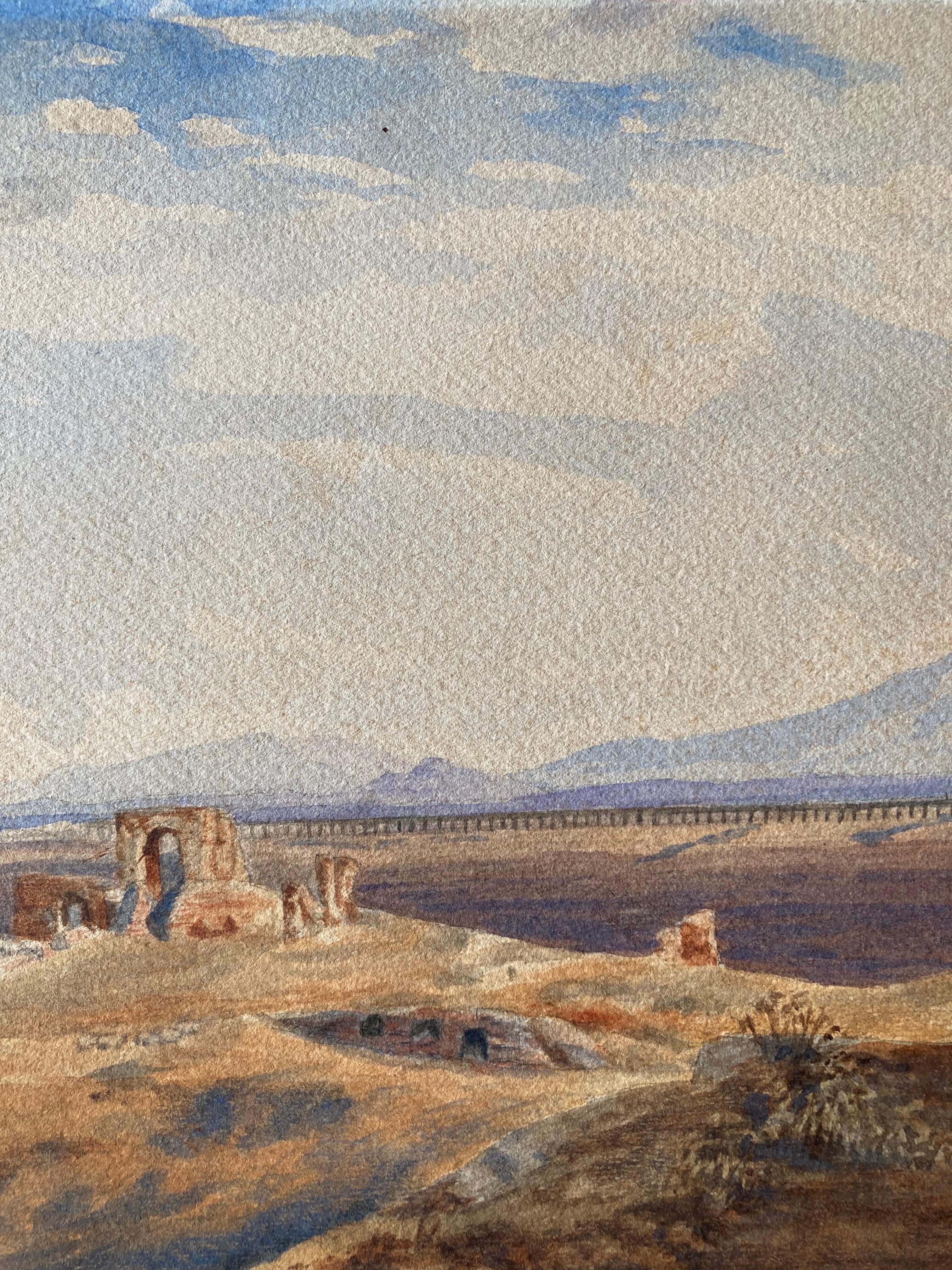 Edward Lear, vaste paysage grec italien, ruines antiques, Campagna di Roma en vente 6