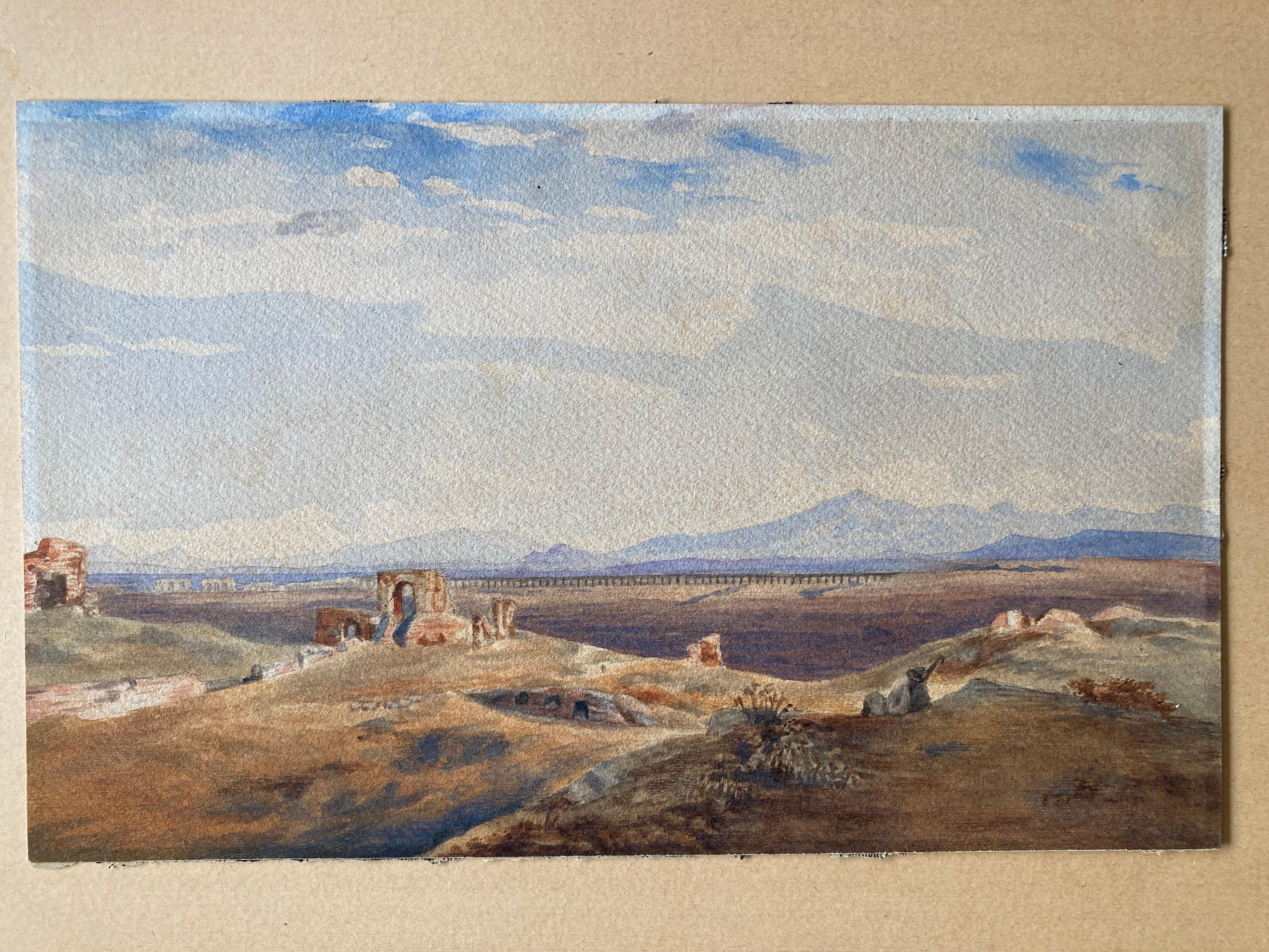 Edward Lear, Extensive Greek Italian Landscape, Antique Ruins, Campagna di Roma For Sale 3
