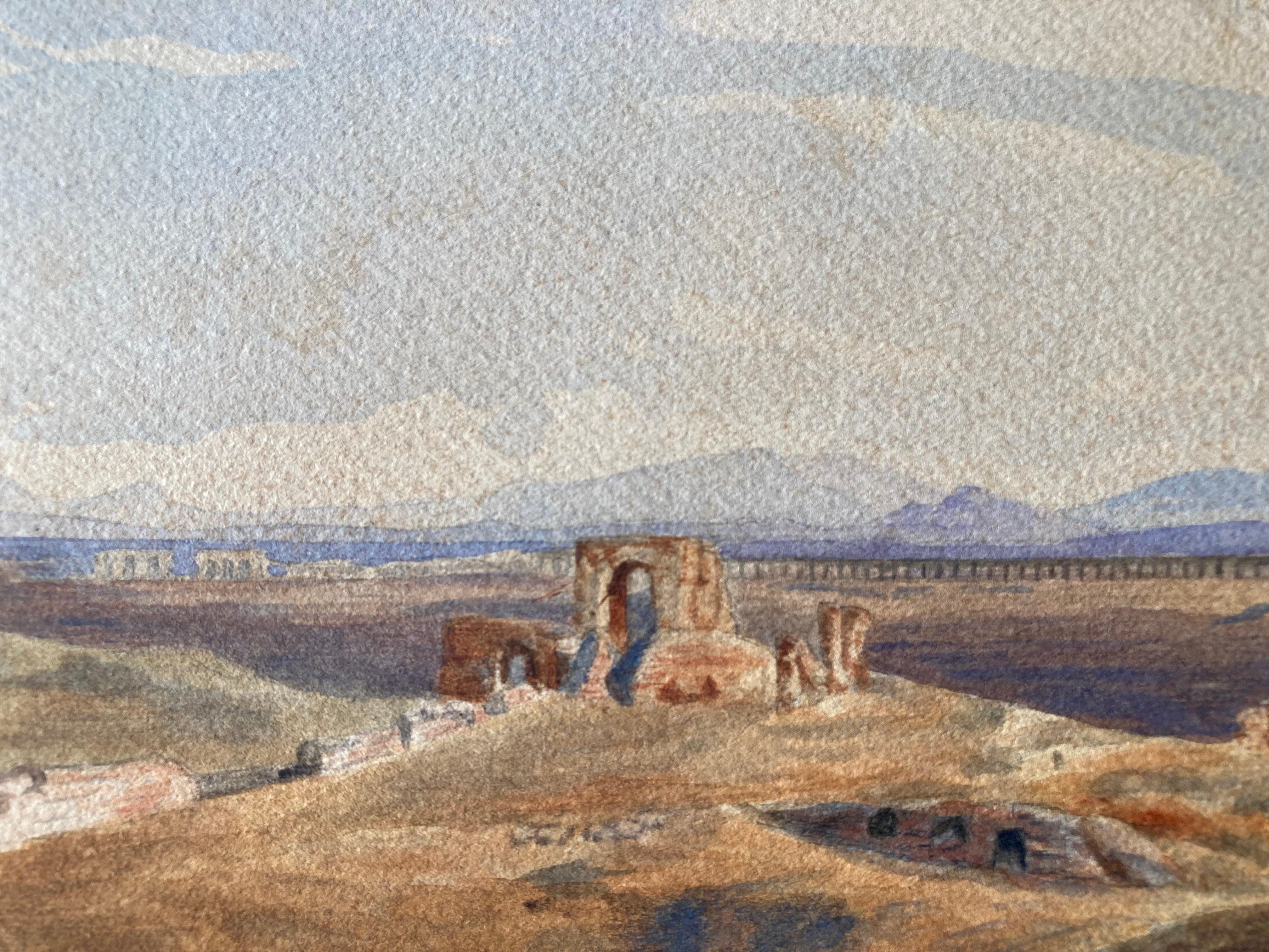 Edward Lear, Extensive Greek Italian Landscape, Antique Ruins, Campagna di Roma For Sale 7