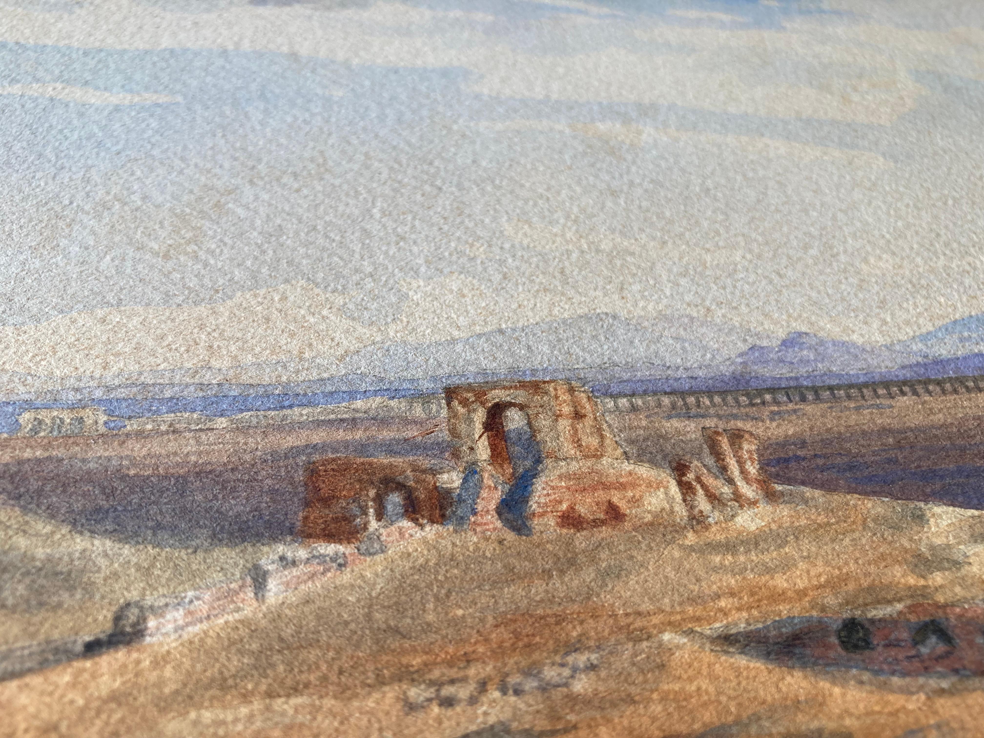 Edward Lear, Extensive Greek Italian Landscape, Antique Ruins, Campagna di Roma For Sale 9