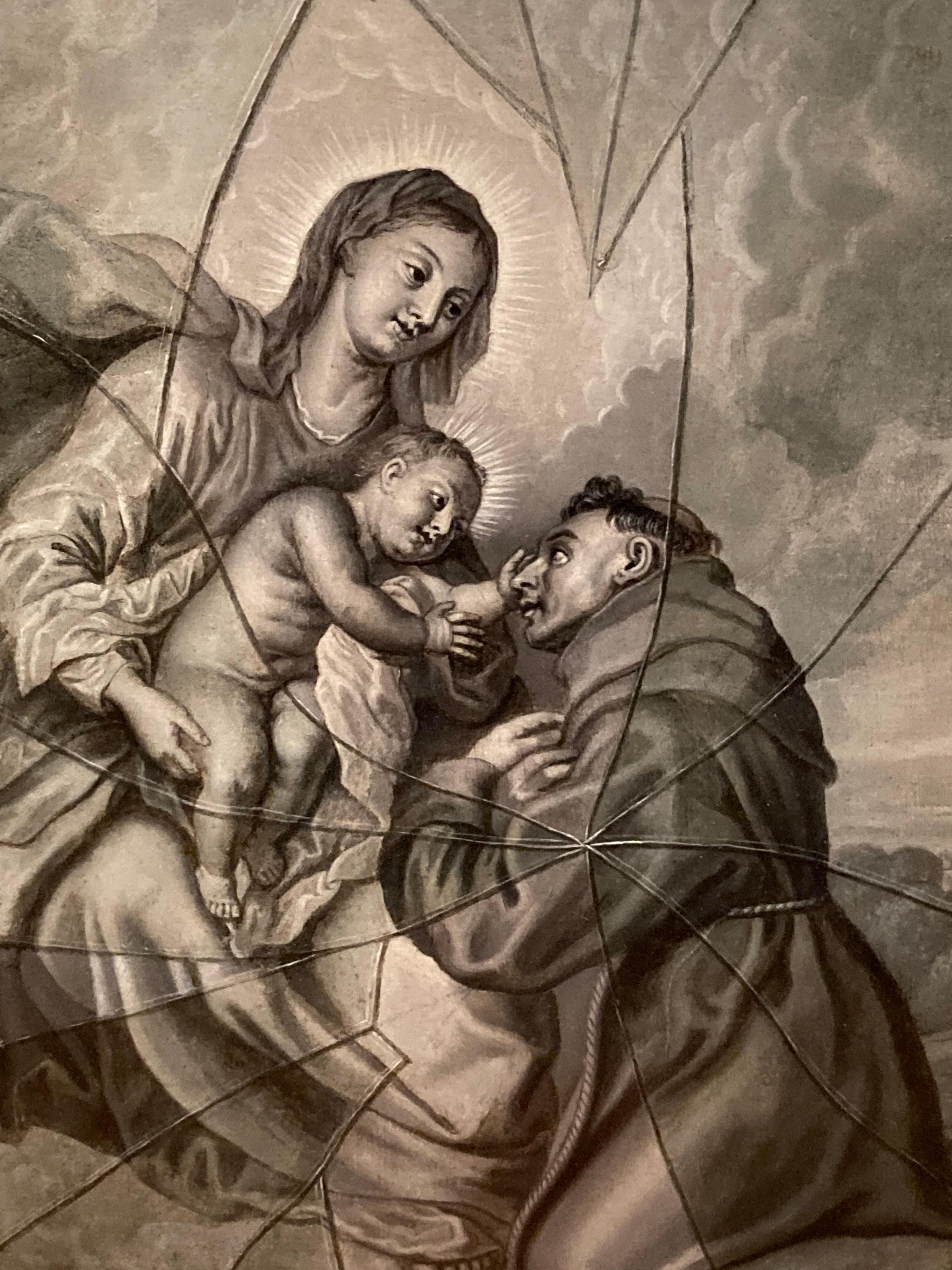 Trompe l'oeil, Trick des Auges, Maria, Kind des Heiligen Antonius, Van Dyck, alter Meister – Painting von Francois Xavier Vispre
