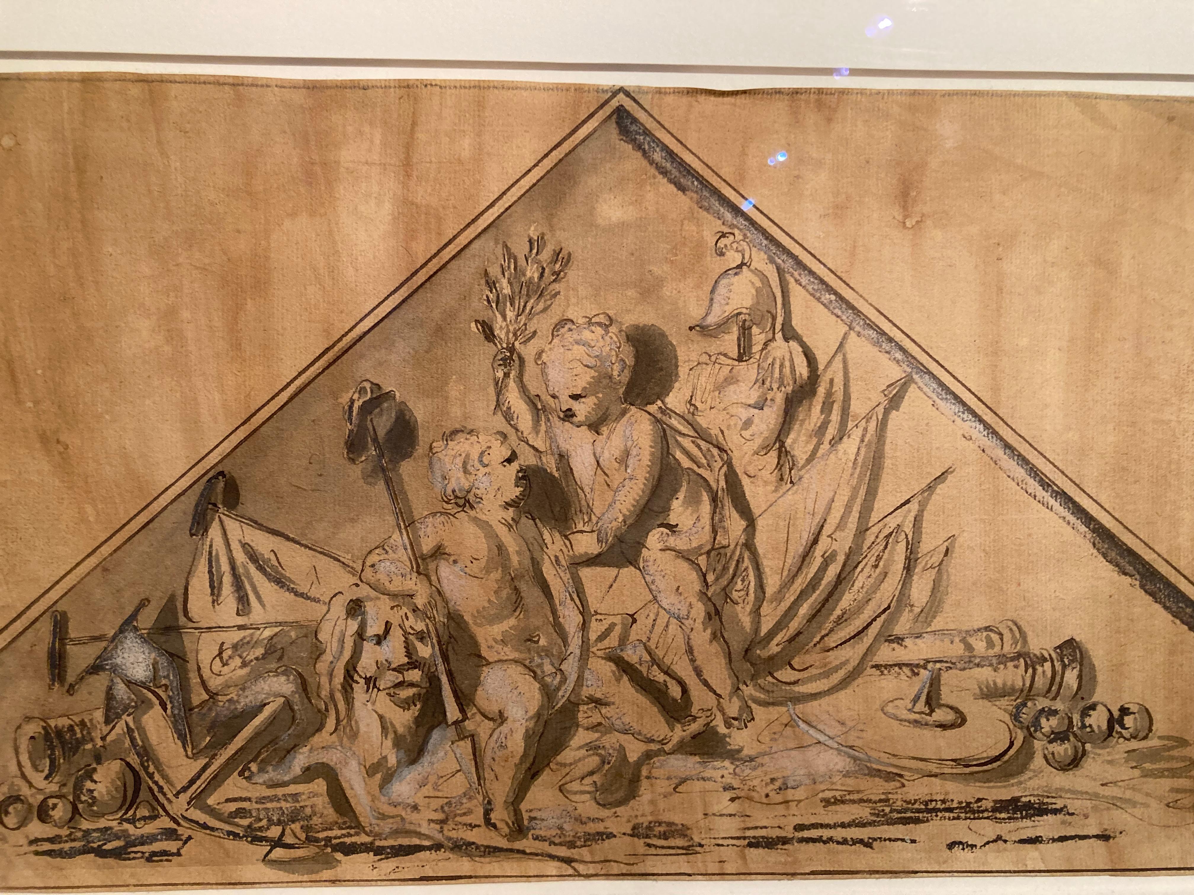 Old Master Drawing, Baroque, Jacob de Wit, Allegory of Victory, Putti, Ships For Sale 4