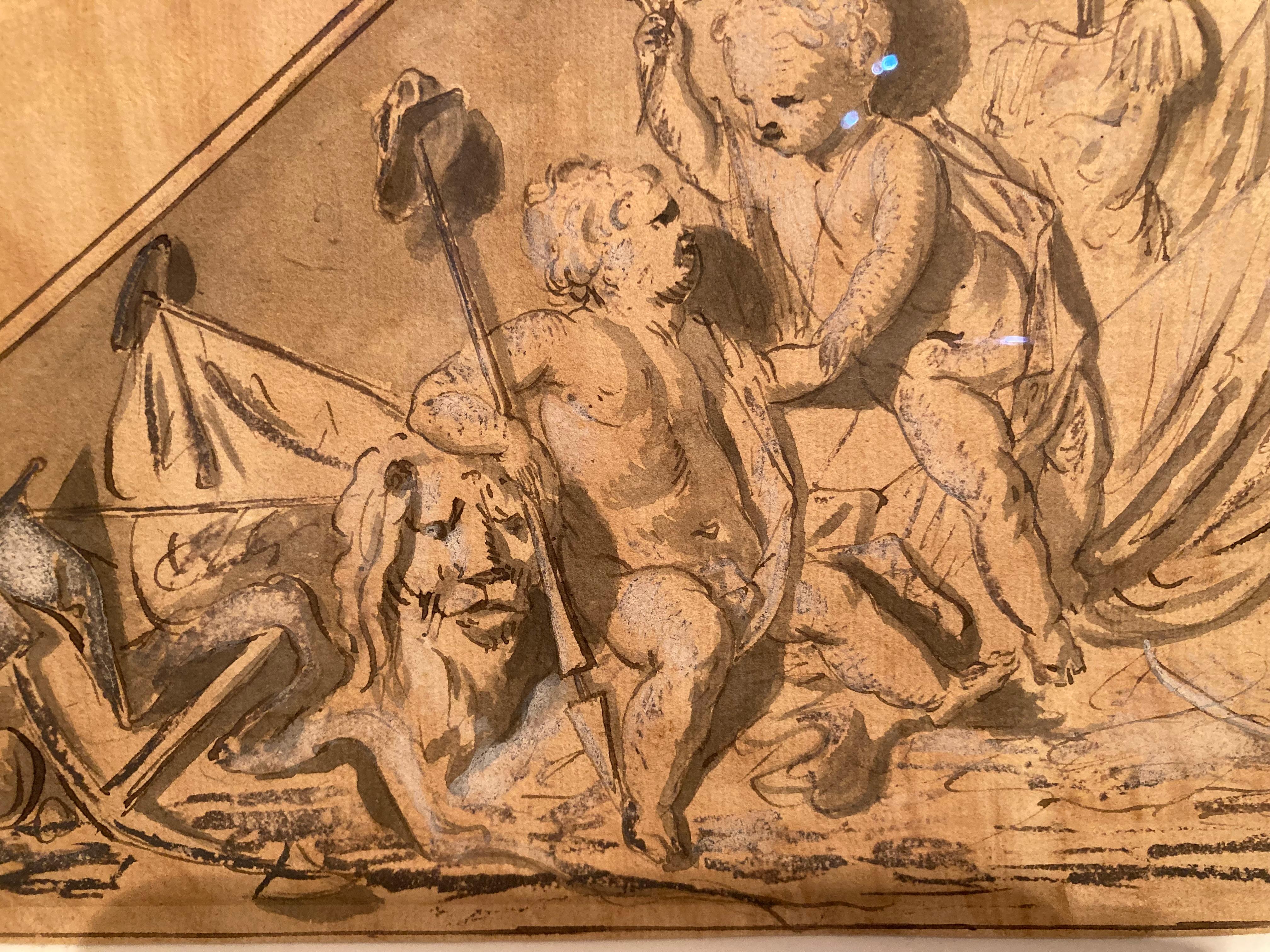 Zeichnung Alter Meister, Barock, Jacob de Wit, Allegorie des Sieges, Putten, Schiffe im Angebot 3