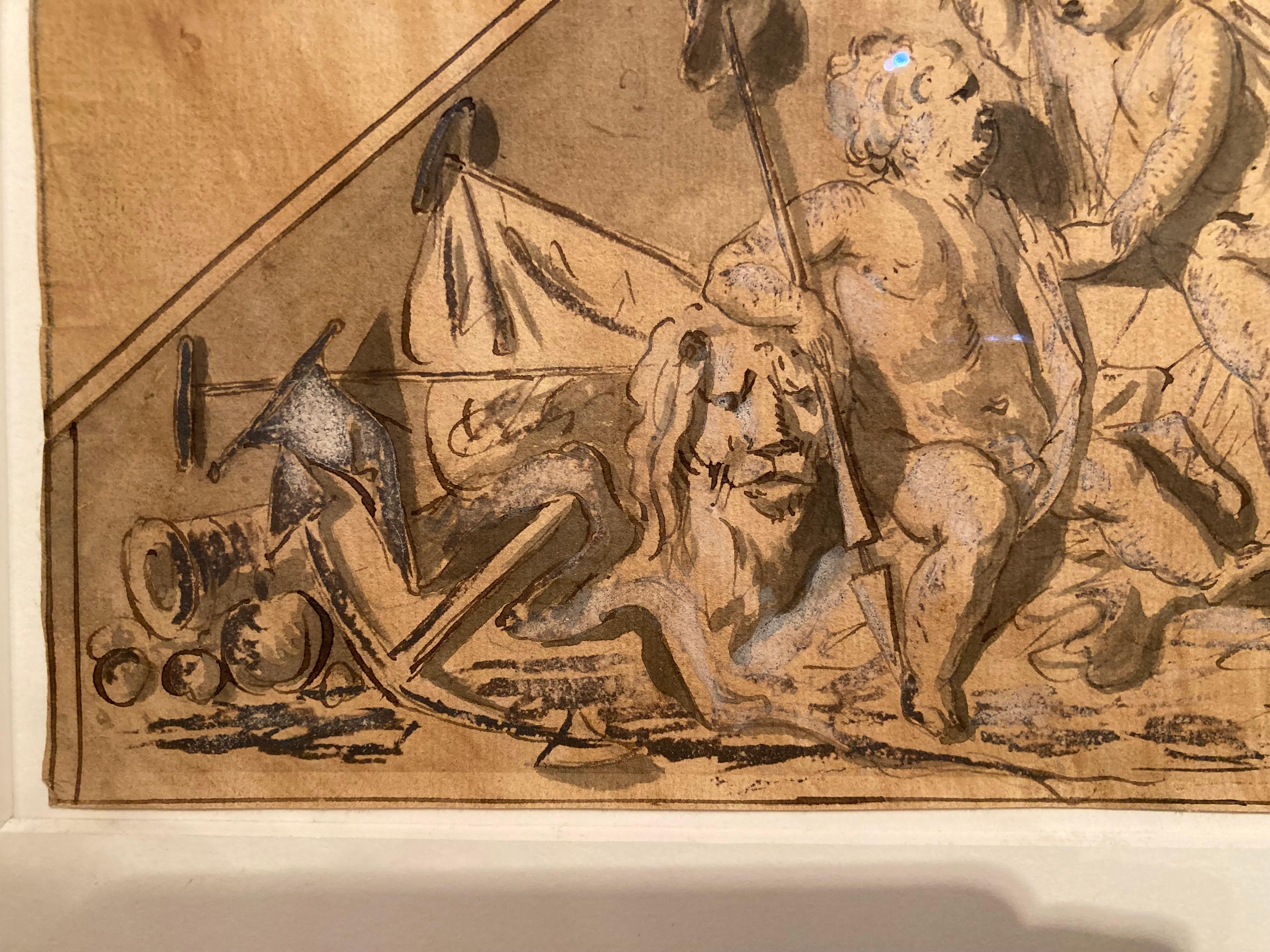 Zeichnung Alter Meister, Barock, Jacob de Wit, Allegorie des Sieges, Putten, Schiffe im Angebot 10