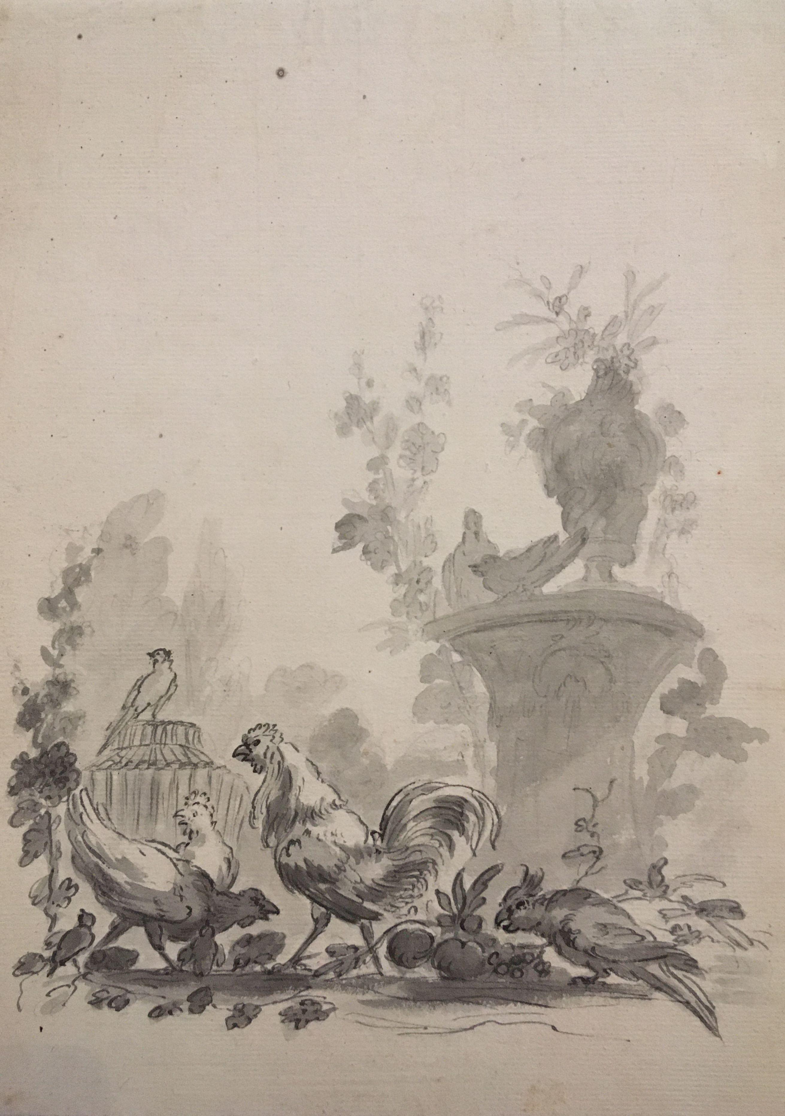 Le dessin de maître ancien, Roccoco, 18ème siècle, artiste allemand, dessin d'animaux  - Rococo Art par Johann Martin Metz