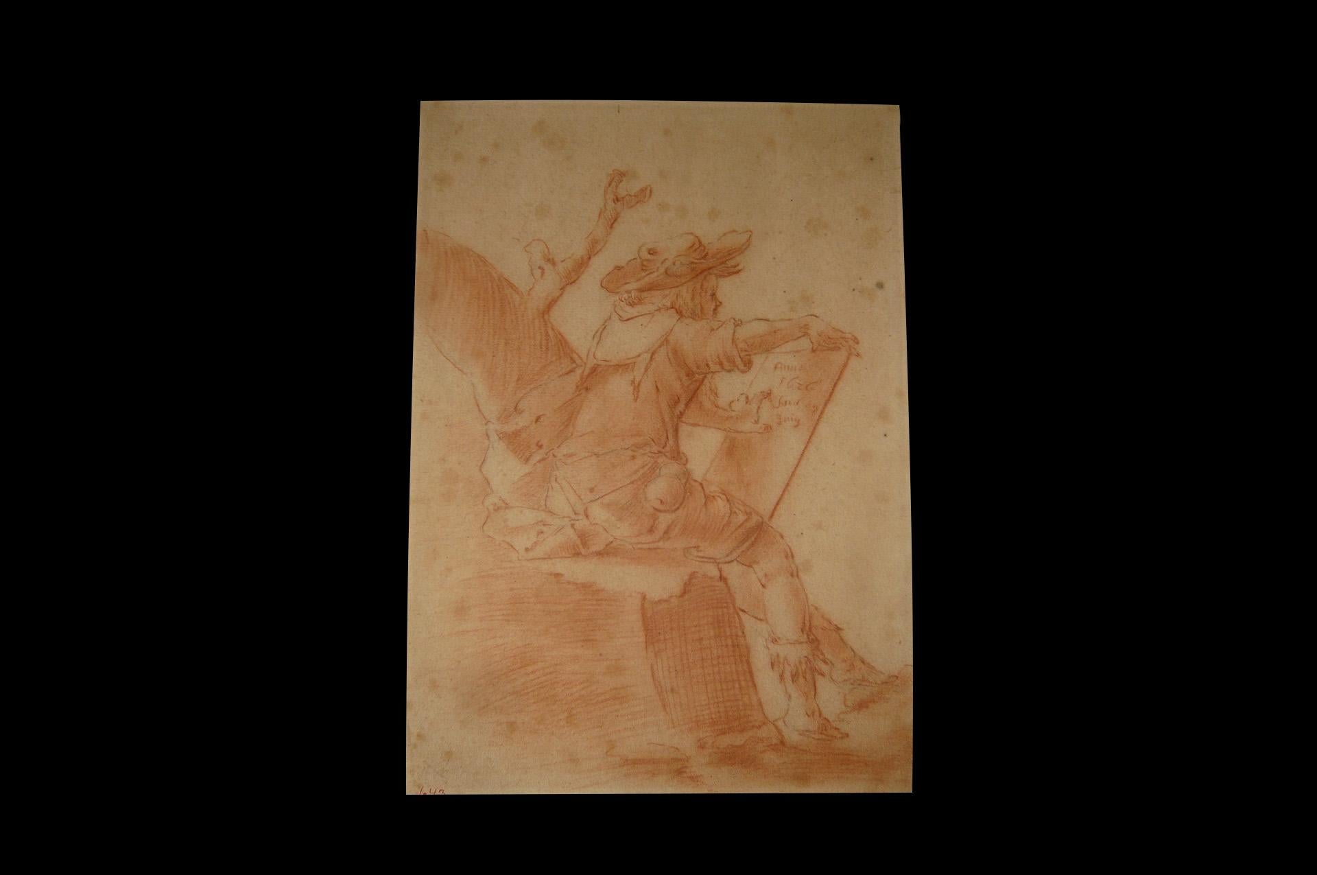 Motif de dessin de maître ancien, artiste autoportrait, figuratif, XVIIe siècle, Allemagne en vente 6
